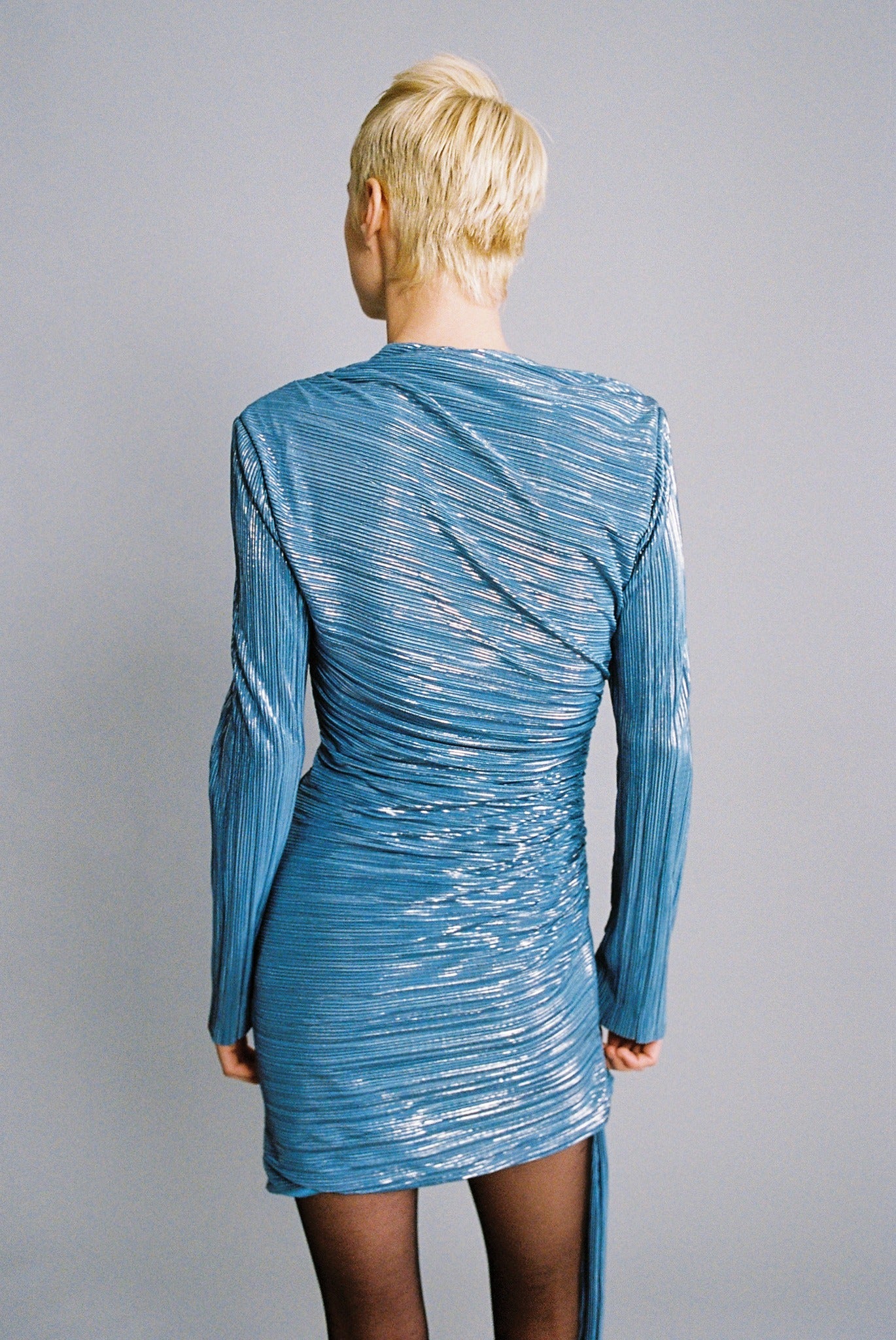 SABINA MUSAYEV - pleated_knit_w_foil_steel_blue_fw_24_25