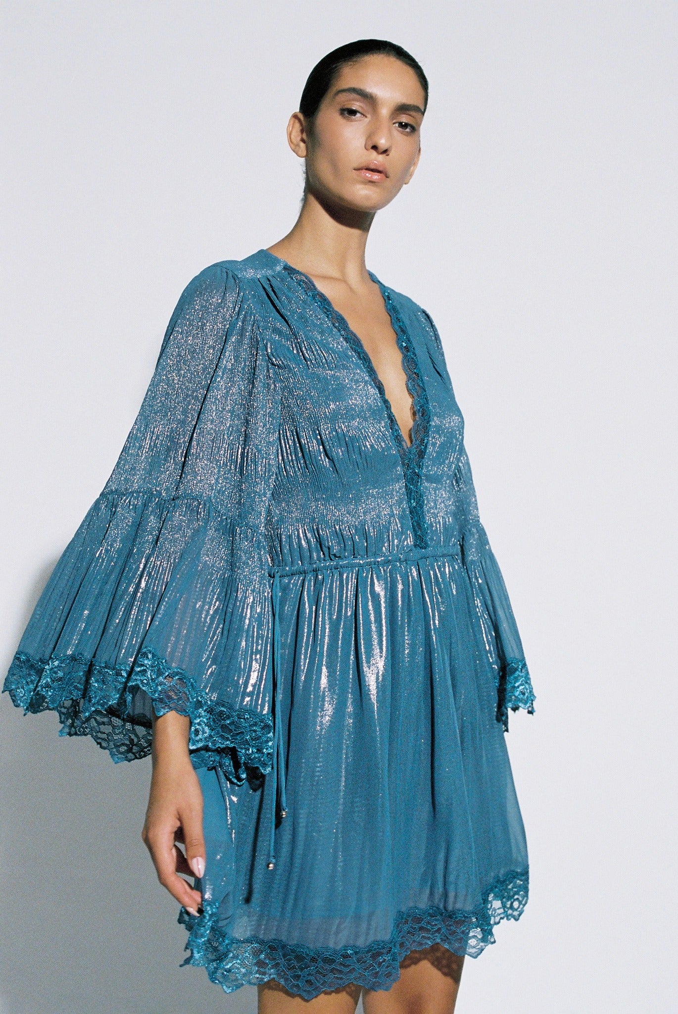 SABINA MUSAYEV - pleated_chiffon_w._foil_silver_blue_pre_fall_25_26