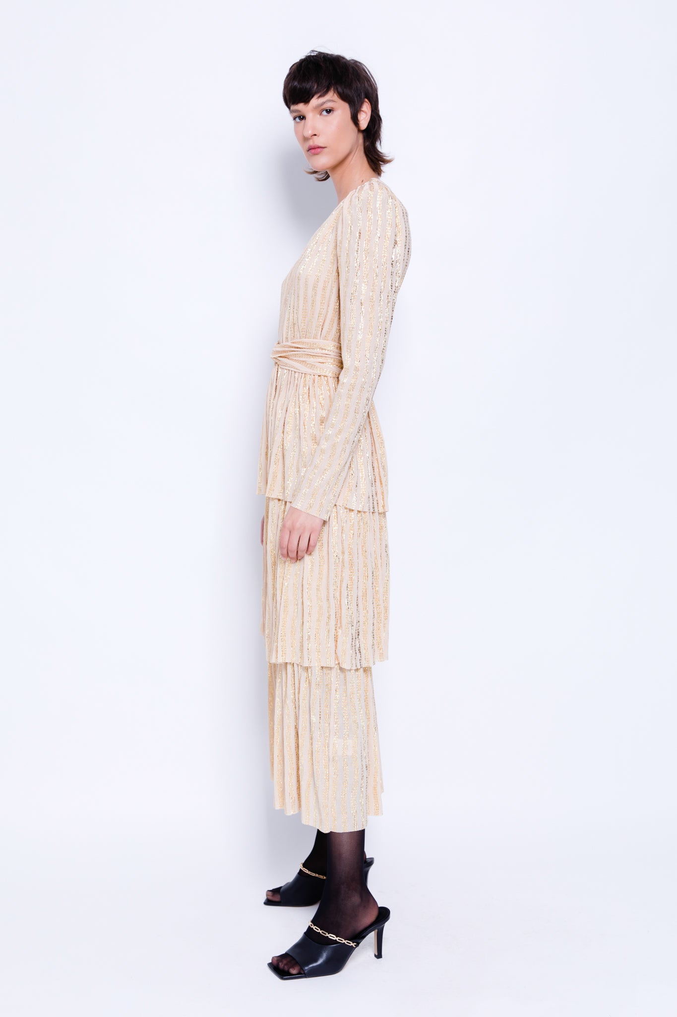 SABINA MUSAYEV - pleated_knit_w_gold_stripes_ivory