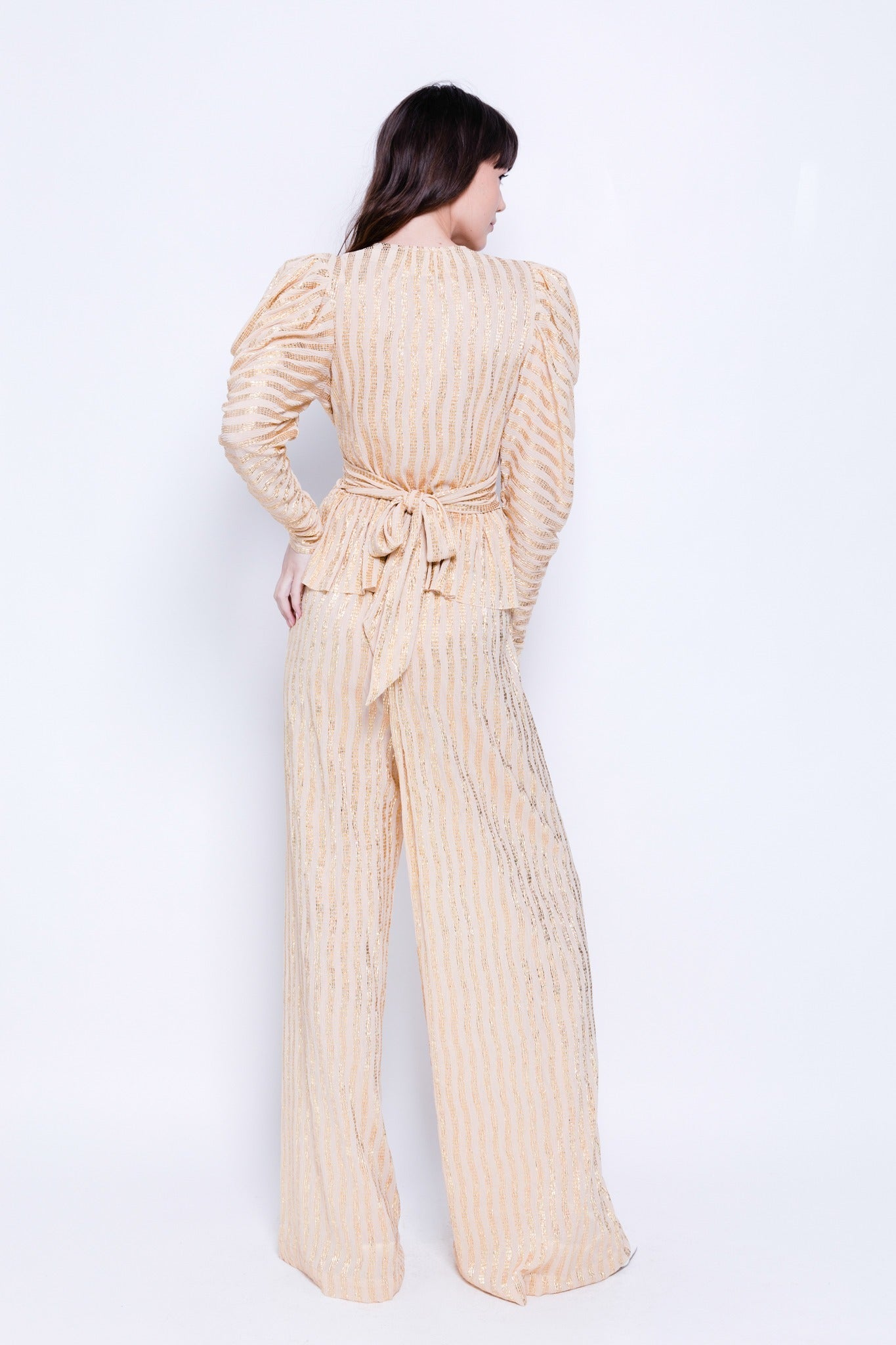 SABINA MUSAYEV - pleated_knit_w_gold_stripes_ivory