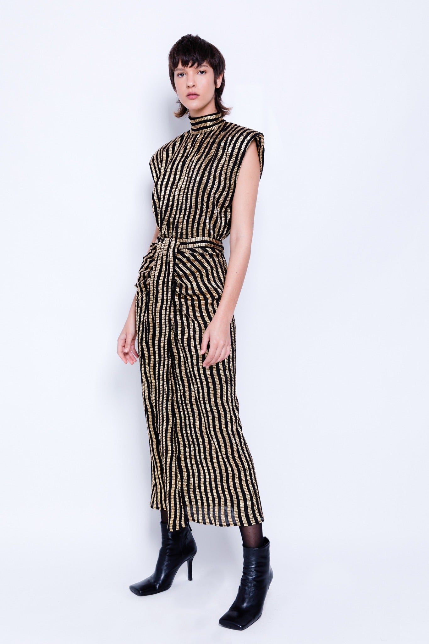 SABINA MUSAYEV - pleated_knit_w_gold_stripes_black