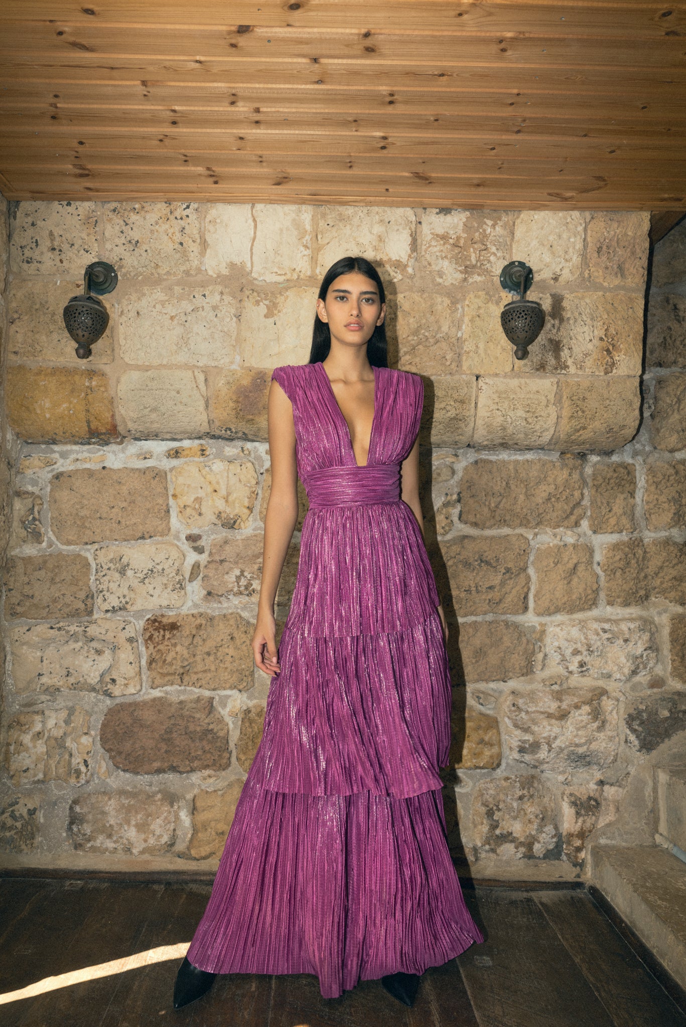 SABINA MUSAYEV - pleated_knit_w_foil_purple