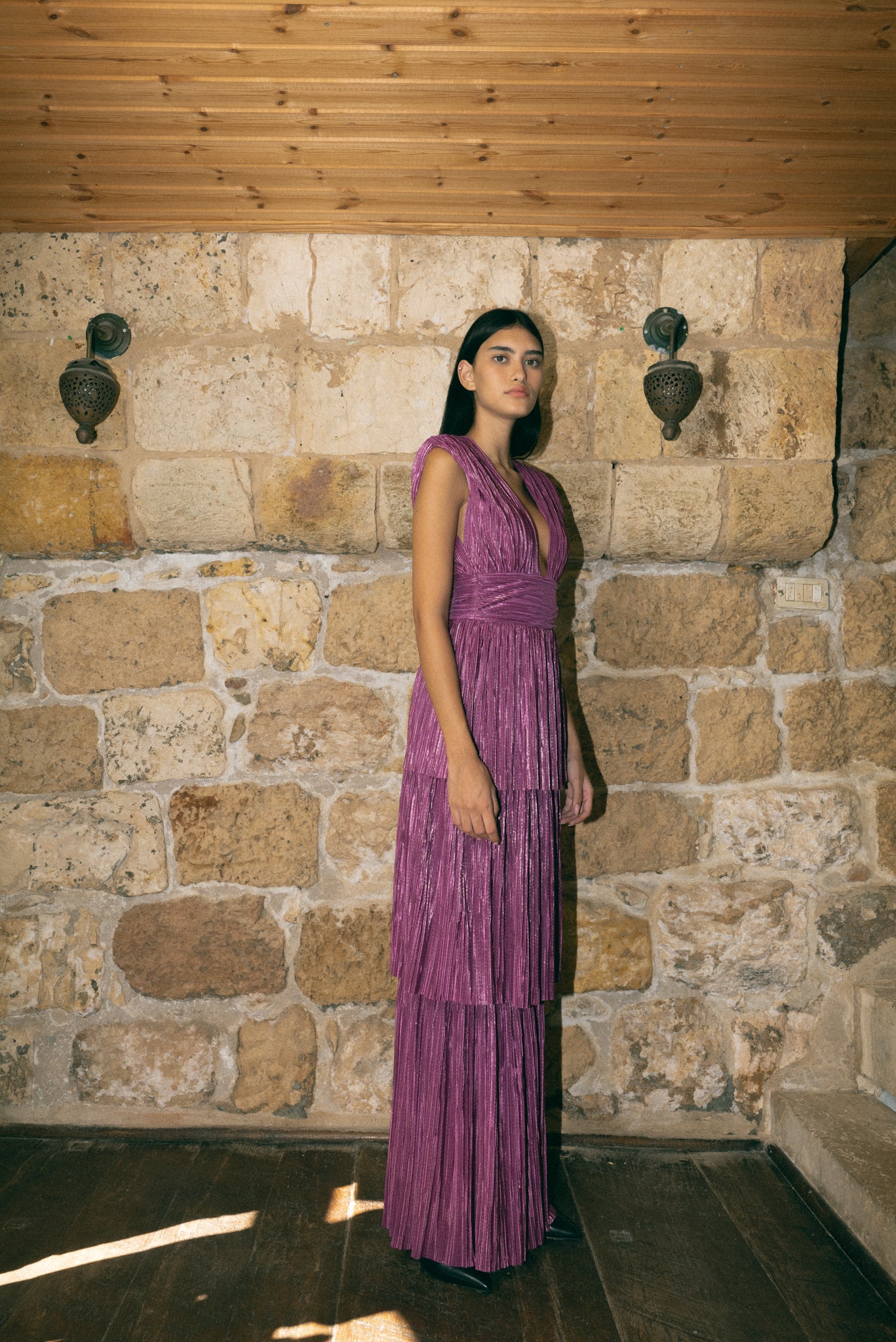 SABINA MUSAYEV - pleated_knit_w_foil_purple