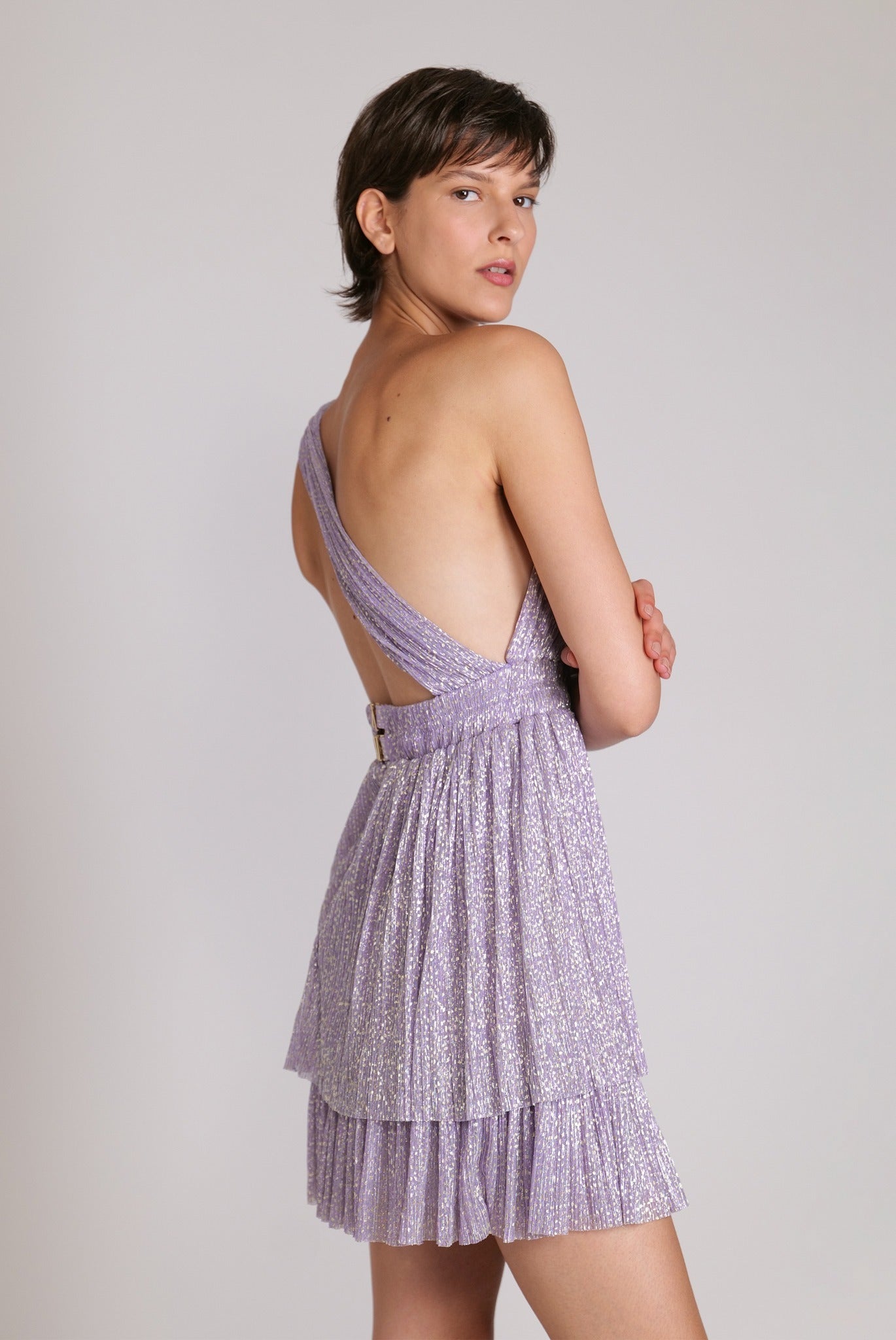 SABINA MUSAYEV - pleated_knit_w_speckled_foil_lilac