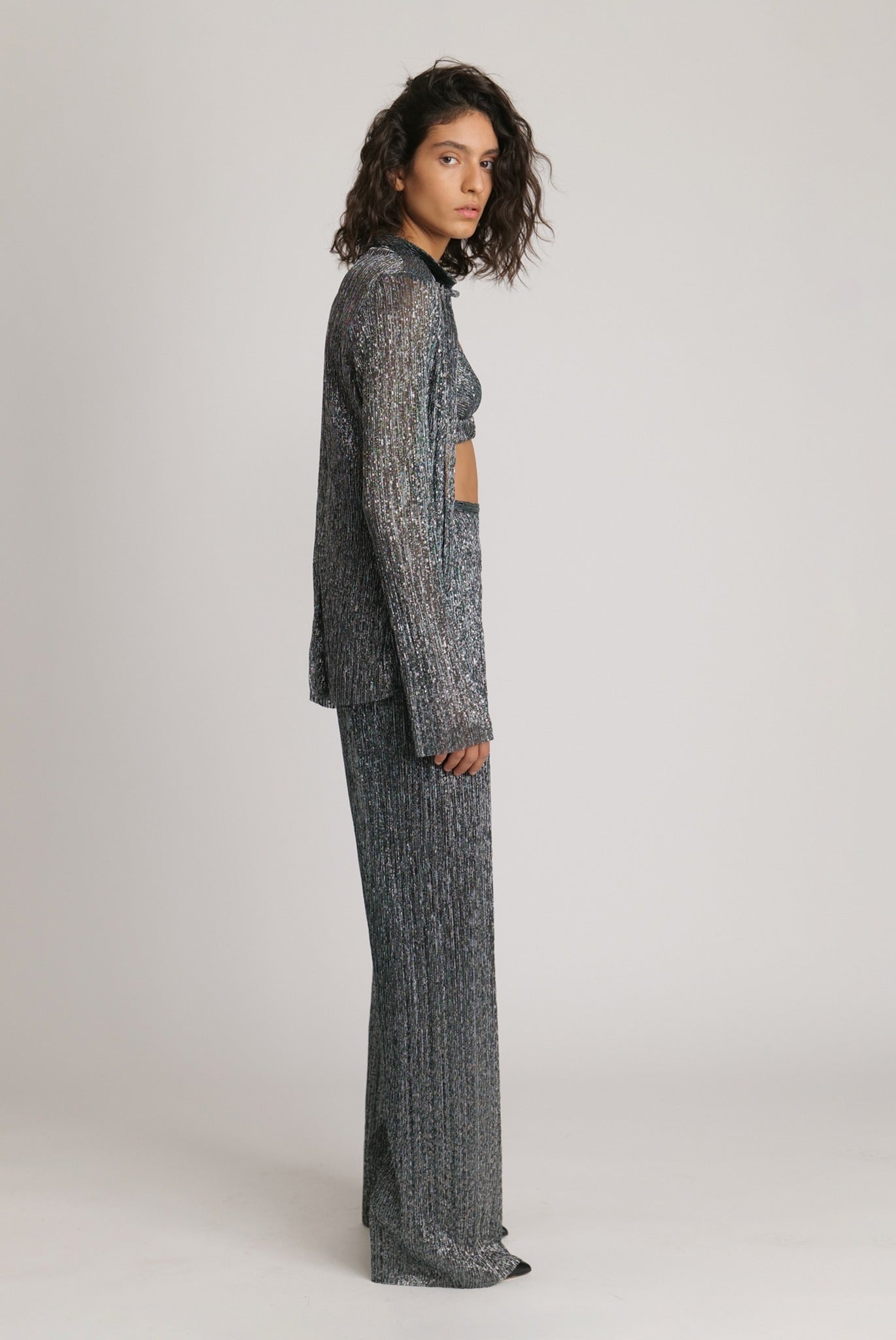 SABINA MUSAYEV - pleated_knit_w_multi_dot_foil_silver_teal_fw_23_24