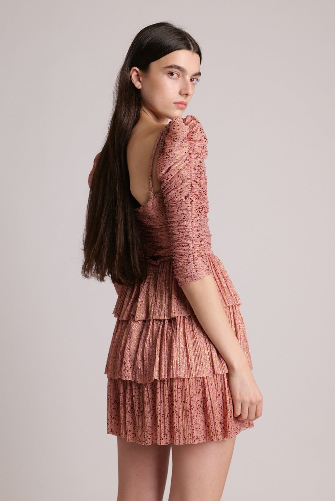 SABINA MUSAYEV - pleated_knit_w_multi_dot_foil_bronze_rose