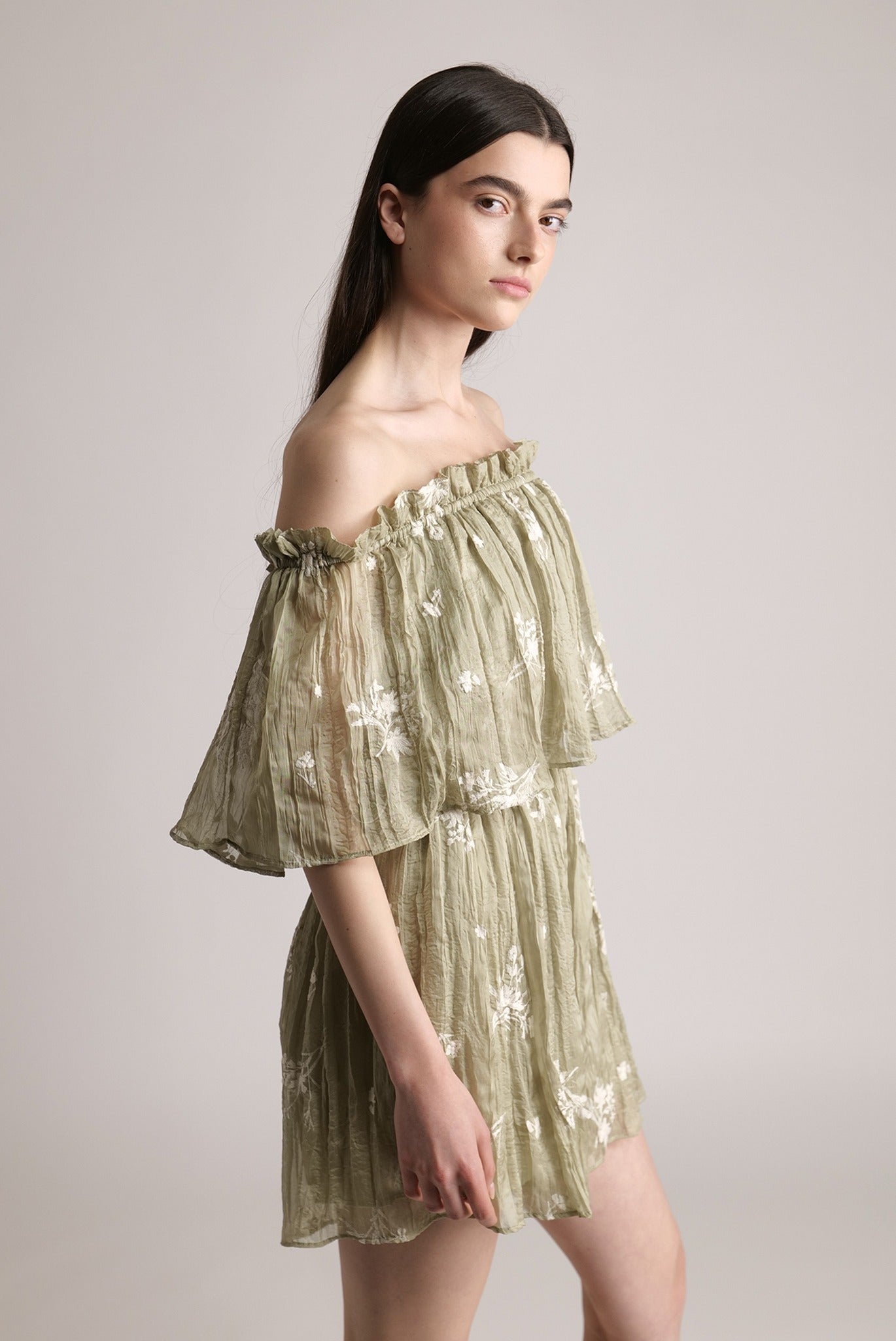 SABINA MUSAYEV - pleated_chiffon_w_embroidery_moss_green_24
