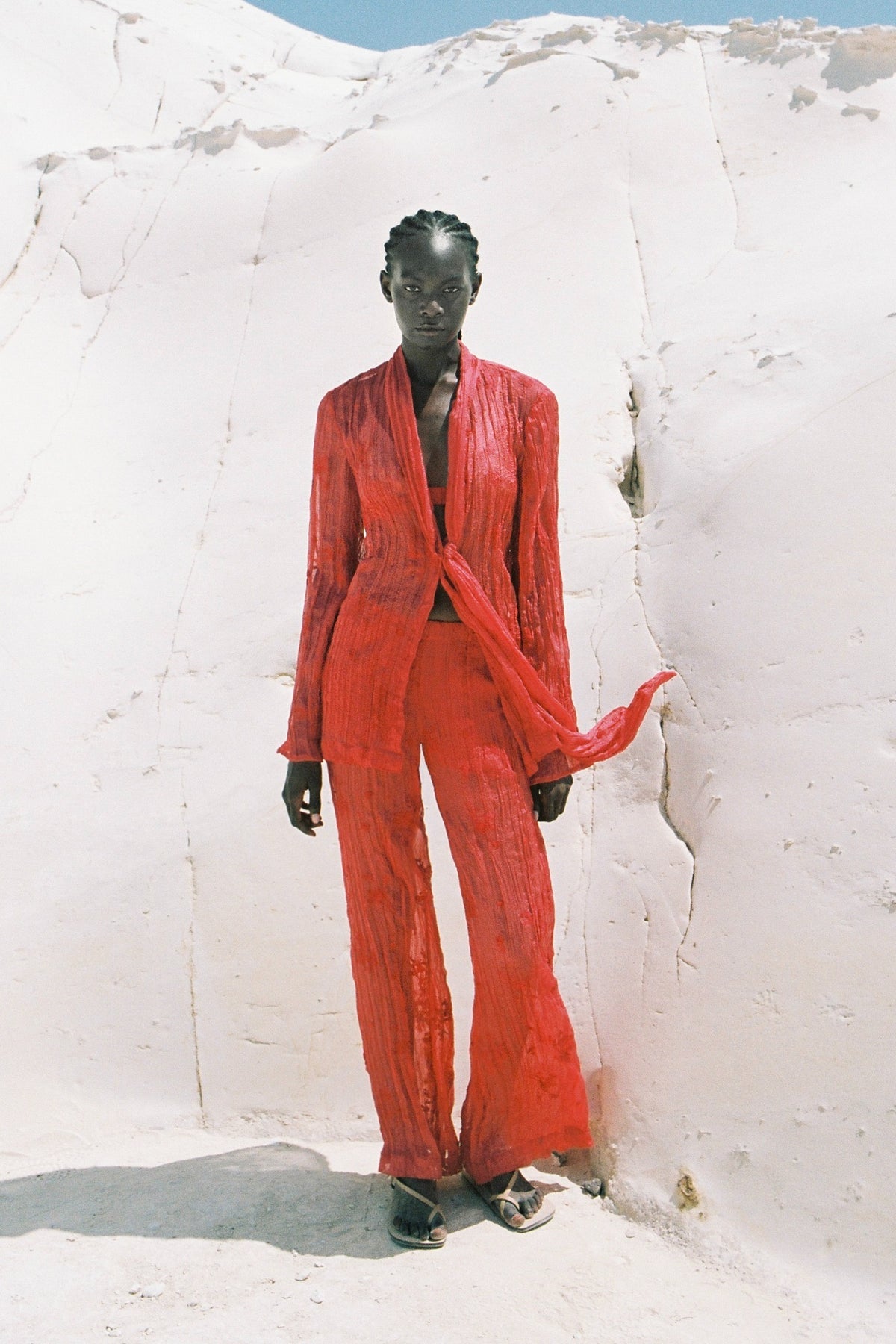 SABINA MUSAYEV - pleated_chiffon_w_emb_poppy_red_summer_24