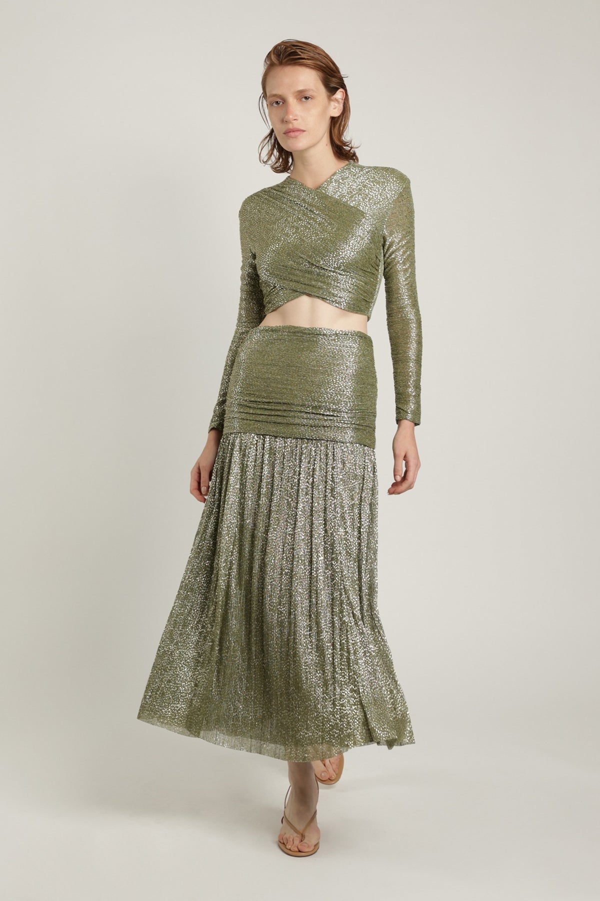 SABINA MUSAYEV - pleated_knit_w_speckled_foil_olive_green_summer_24