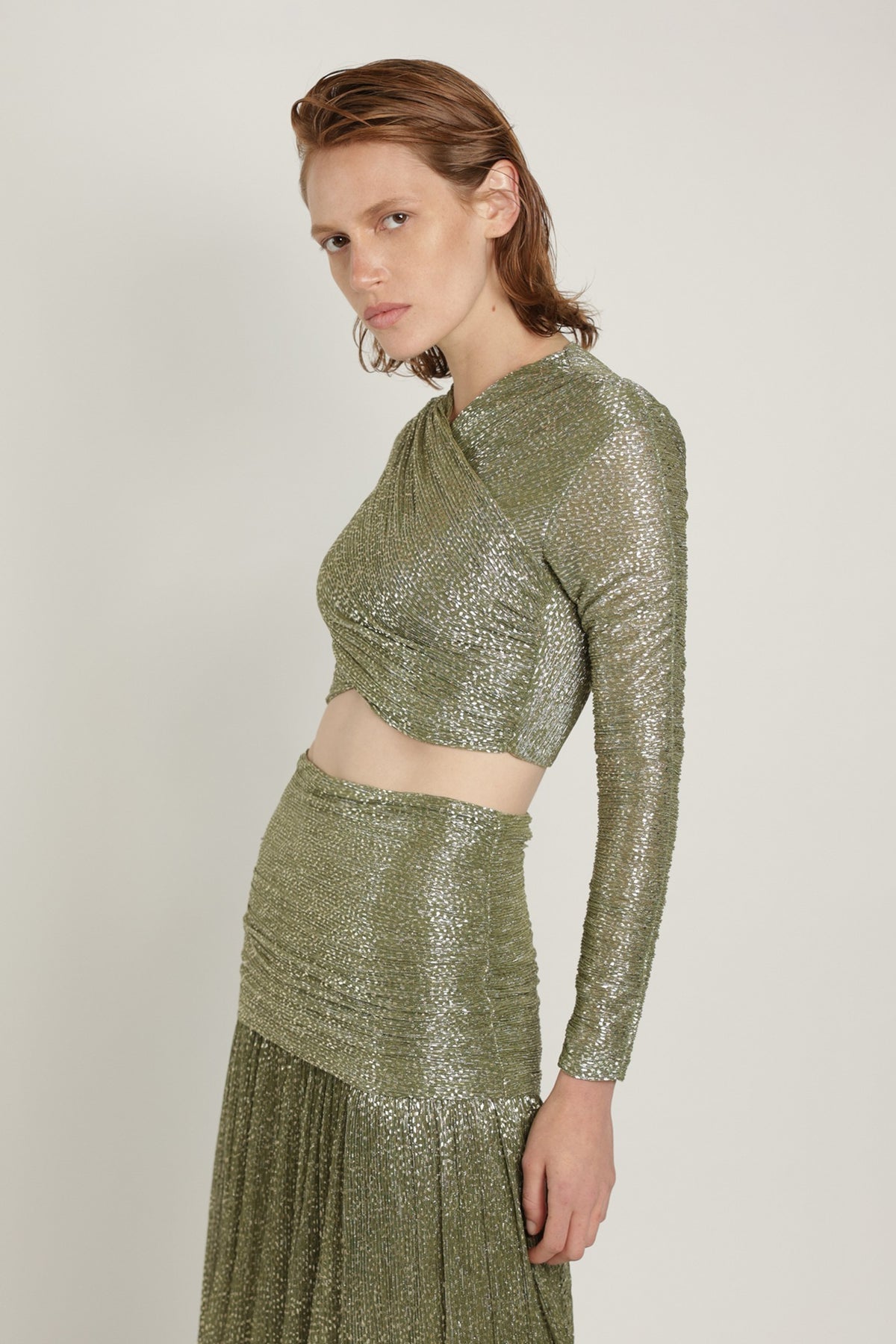 SABINA MUSAYEV - pleated_knit_w_speckled_foil_olive_green_summer_24