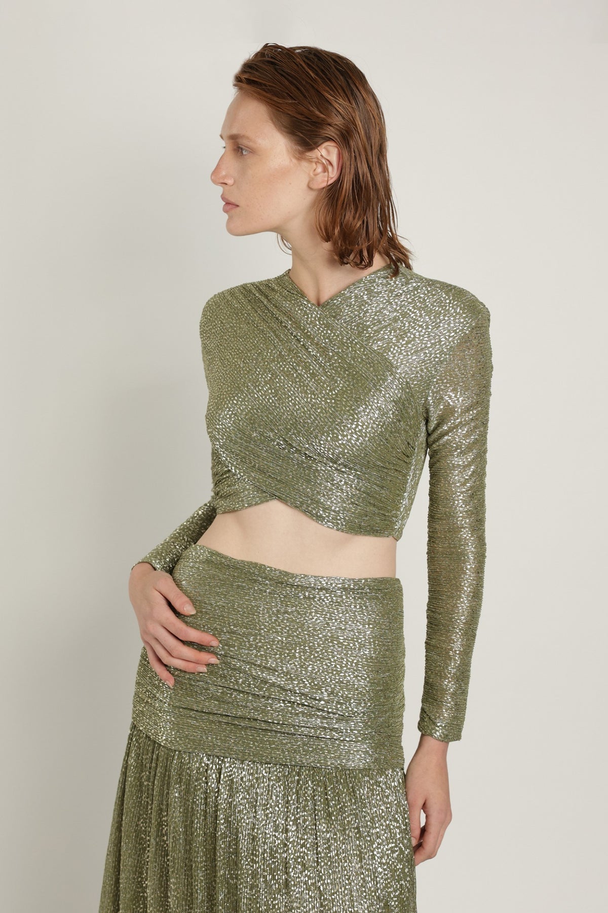 SABINA MUSAYEV - pleated_knit_w_speckled_foil_olive_green_summer_24