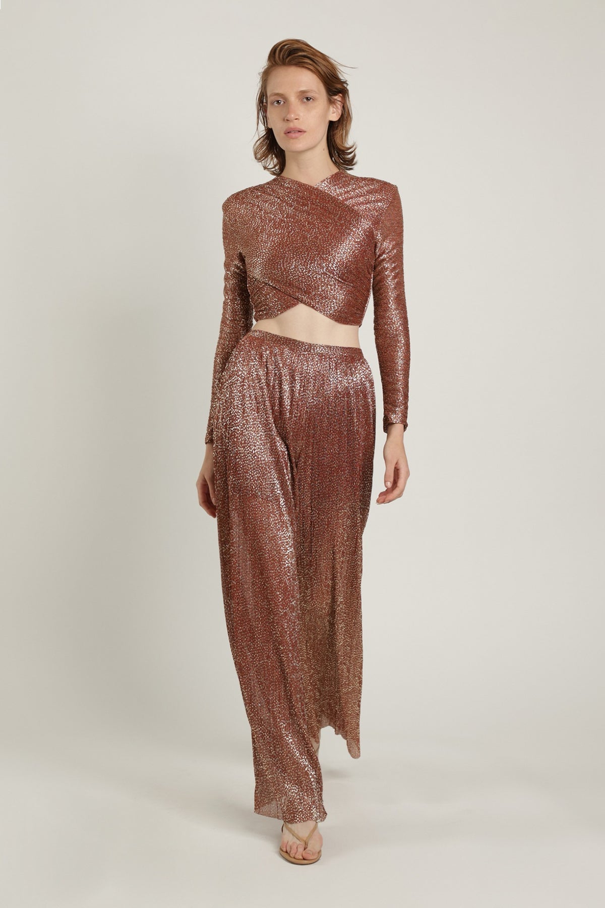 SABINA MUSAYEV - pleated_knit_w_speckled_foil_rust_summer_24