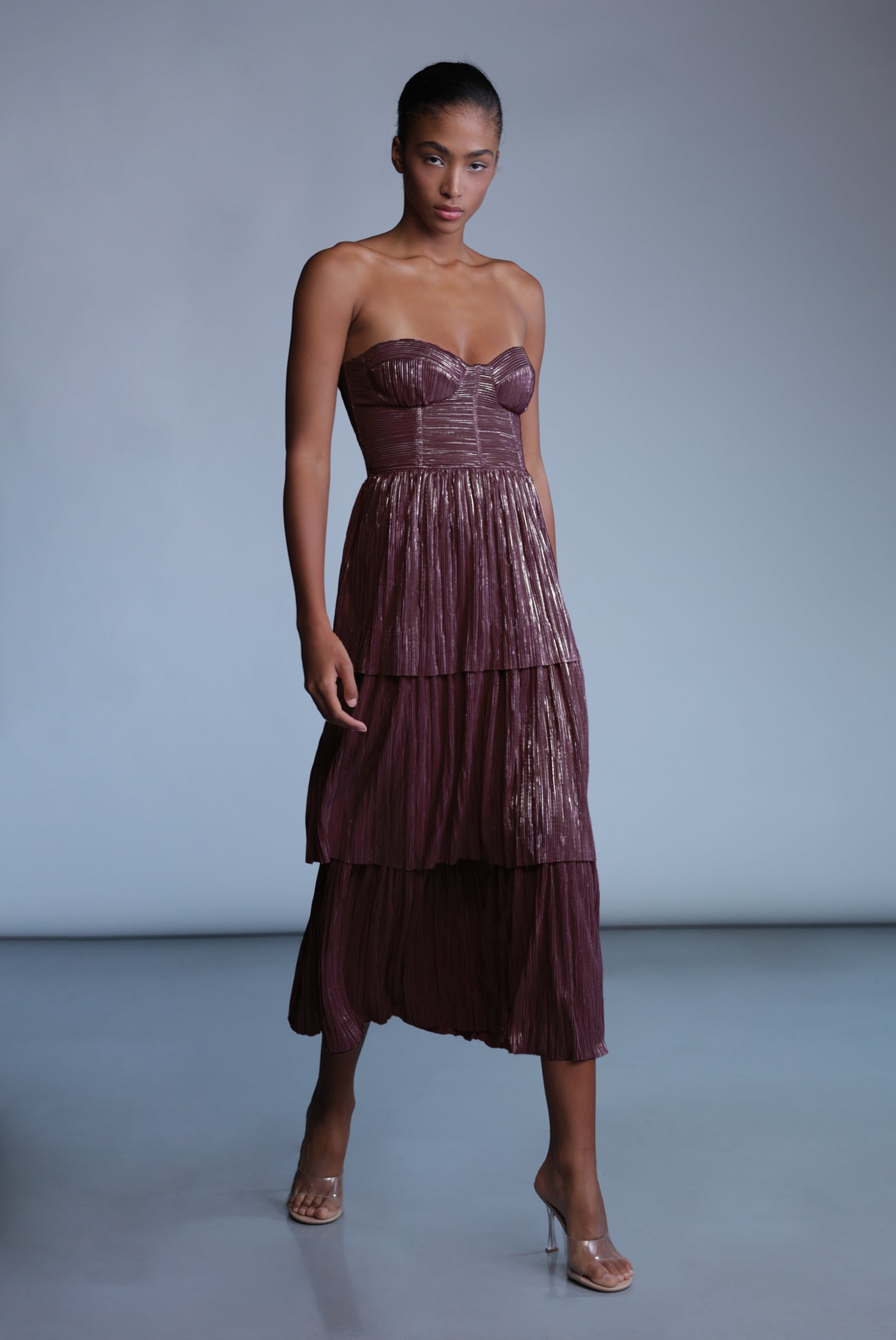 SABINA MUSAYEV - pleated_knit_w_foil_bitter_chocolate_pre_fall_24_25