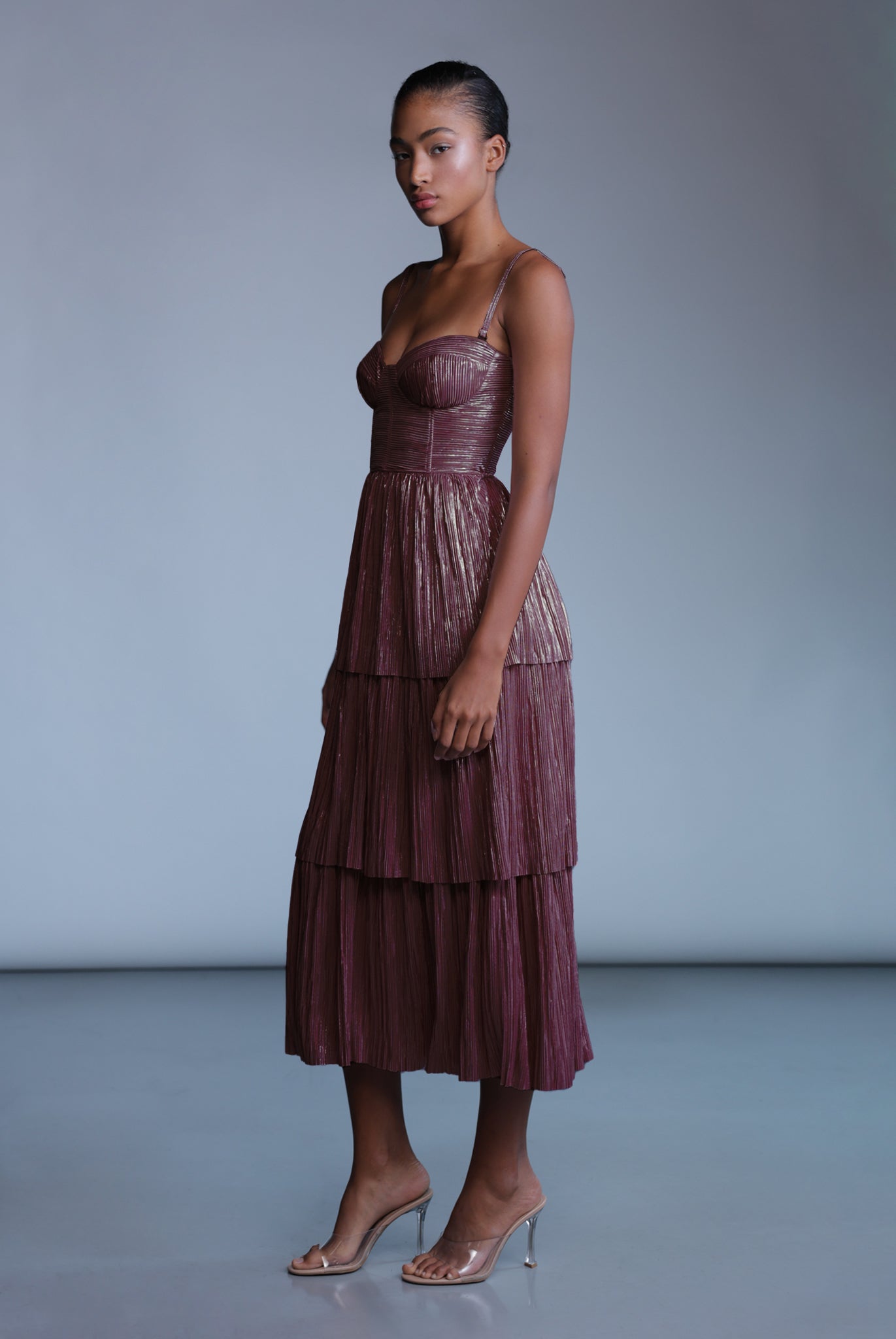 SABINA MUSAYEV - pleated_knit_w_foil_bitter_chocolate_pre_fall_24_25