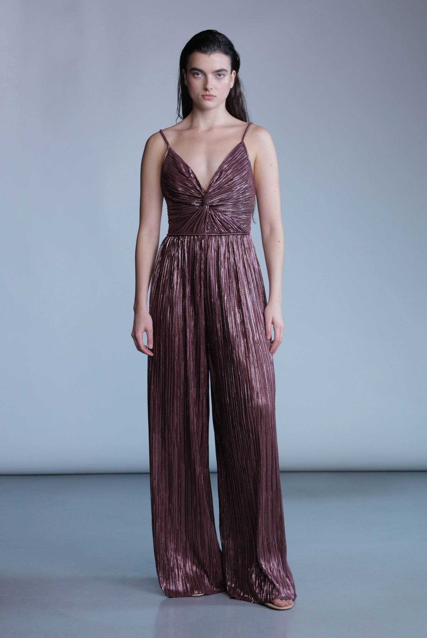 SABINA MUSAYEV - pleated_knit_w_foil_bitter_chocolate_pre_fall_24_25