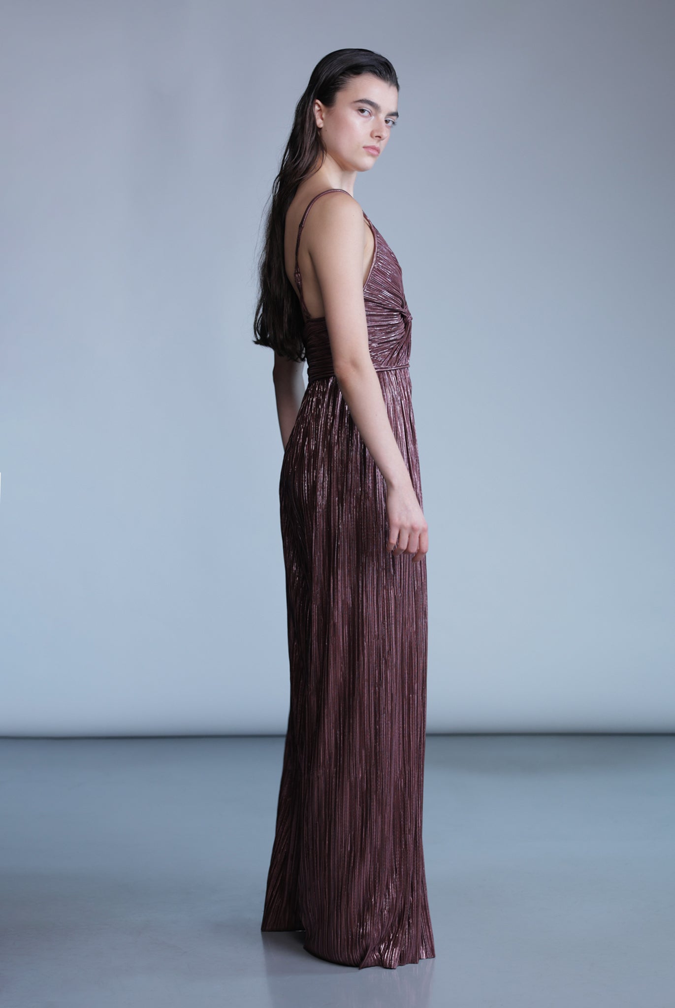 SABINA MUSAYEV - pleated_knit_w_foil_bitter_chocolate_pre_fall_24_25