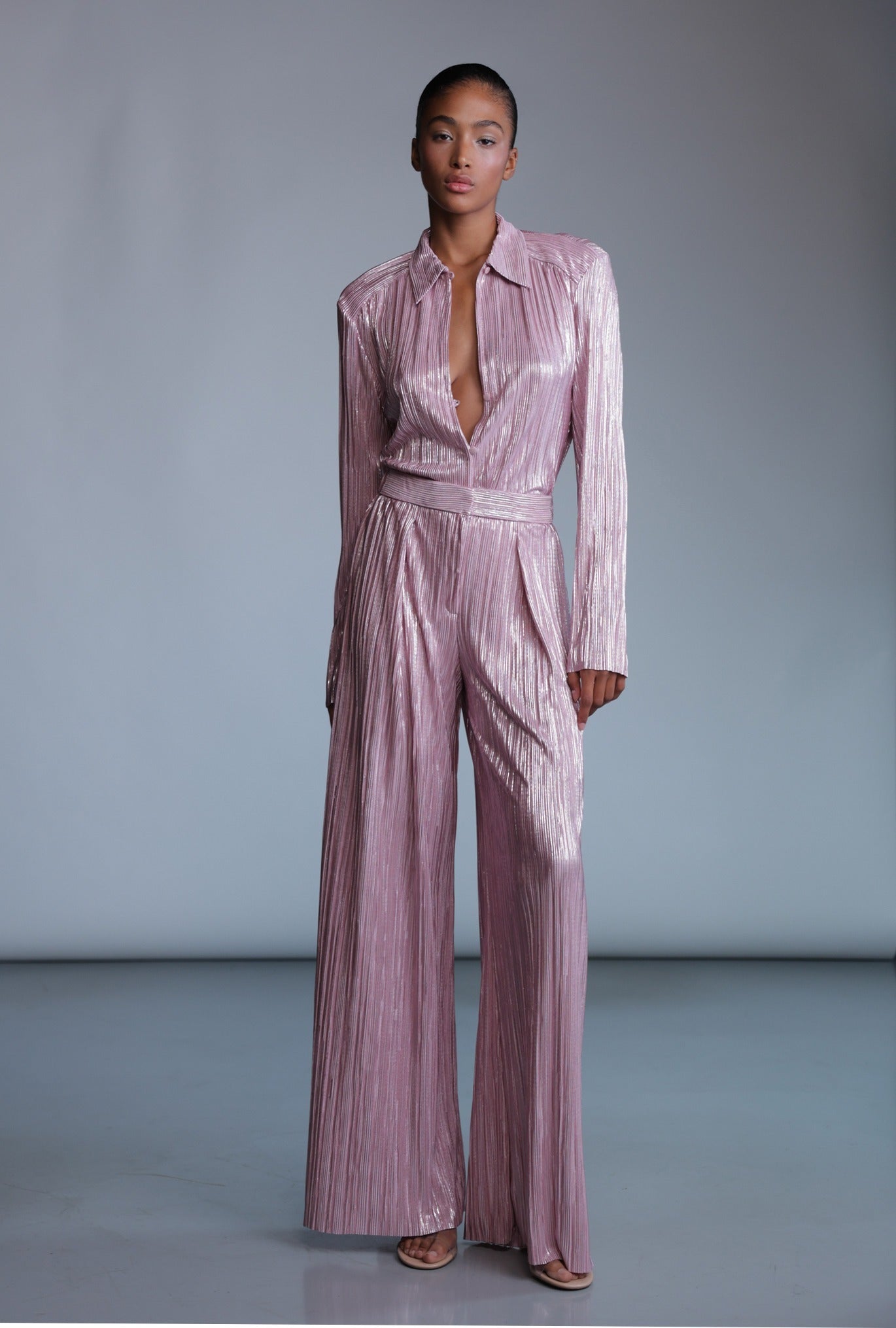 SABINA MUSAYEV - pleated_knit_w_foil_dusty_rose_pre_fall_24_25