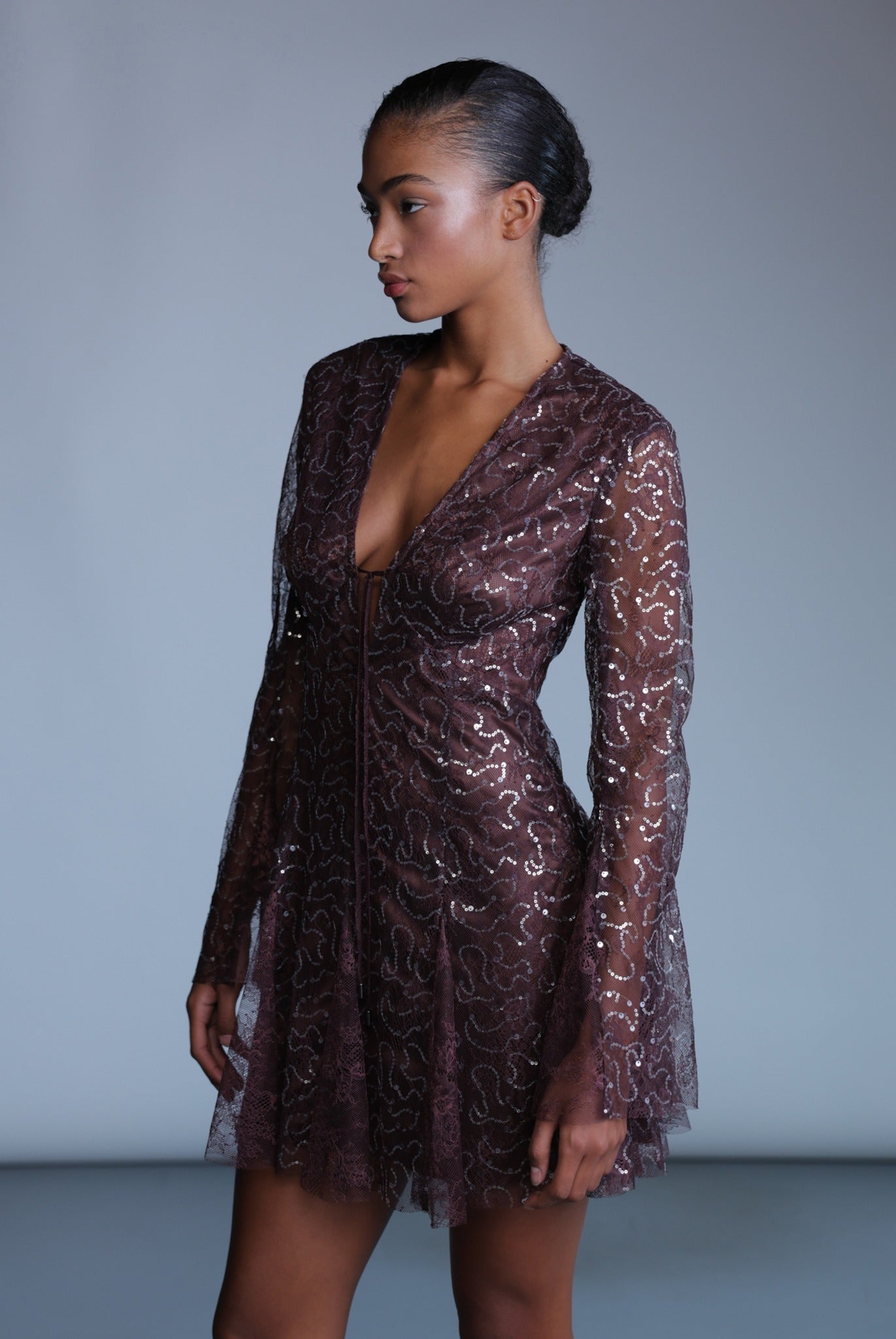 SABINA MUSAYEV - sequined_lace_bitter_chocolate_pre_fall_24_25