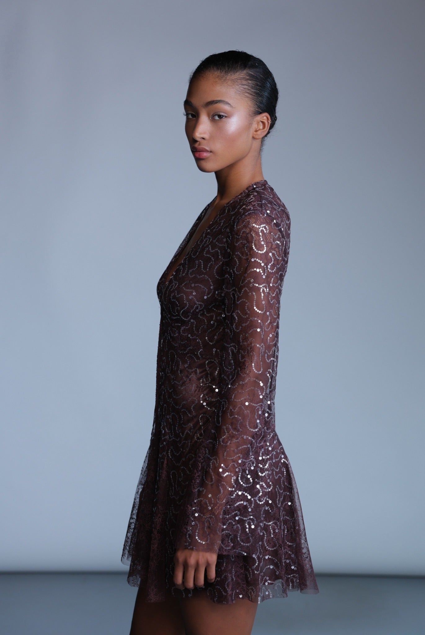 SABINA MUSAYEV - sequined_lace_bitter_chocolate_pre_fall_24_25