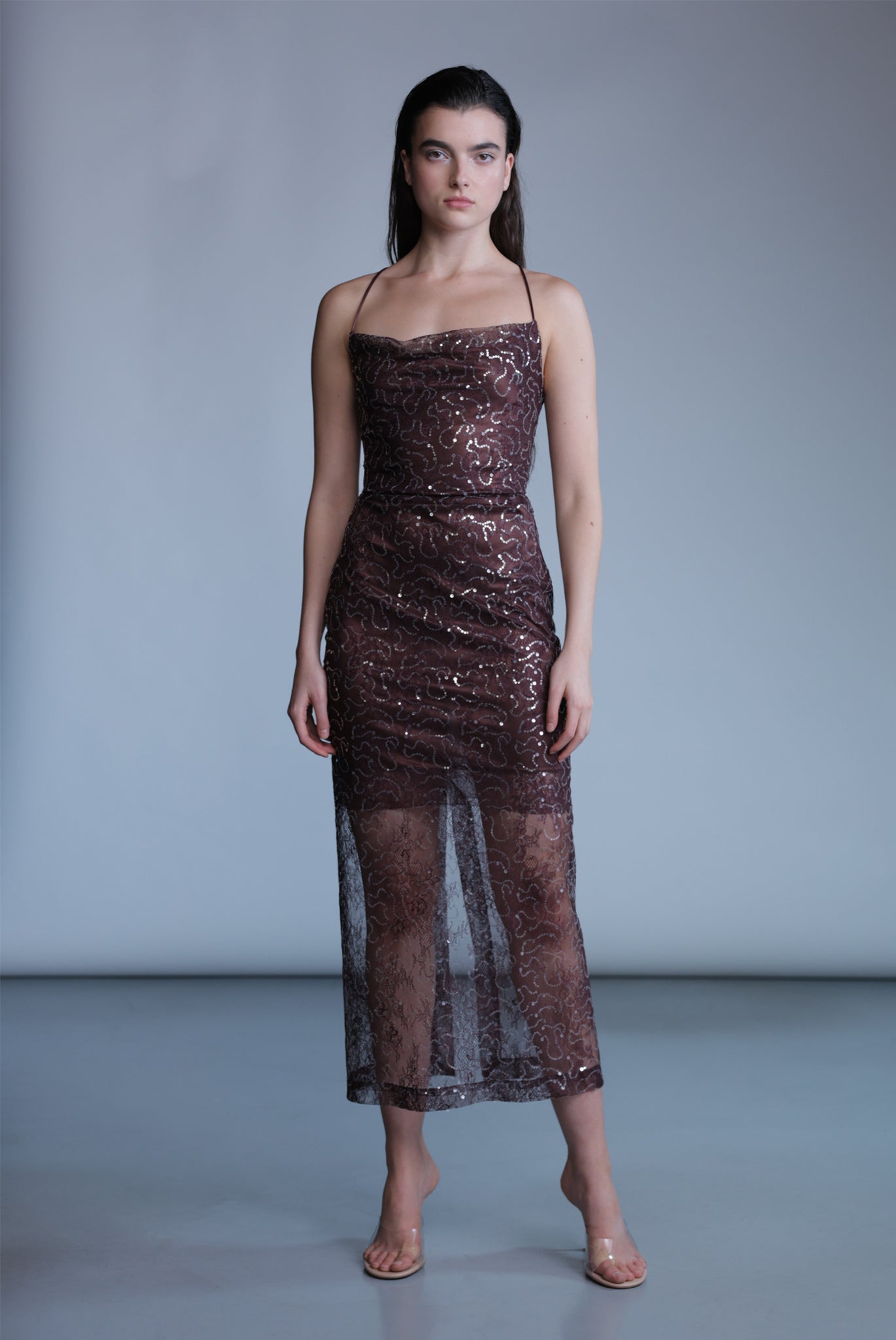 SABINA MUSAYEV - sequined_lace_bitter_chocolate_pre_fall_24_25