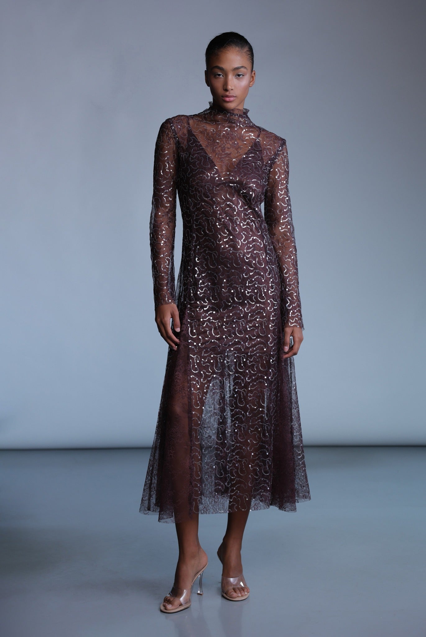 SABINA MUSAYEV - sequined_lace_bitter_chocolate_pre_fall_24_25