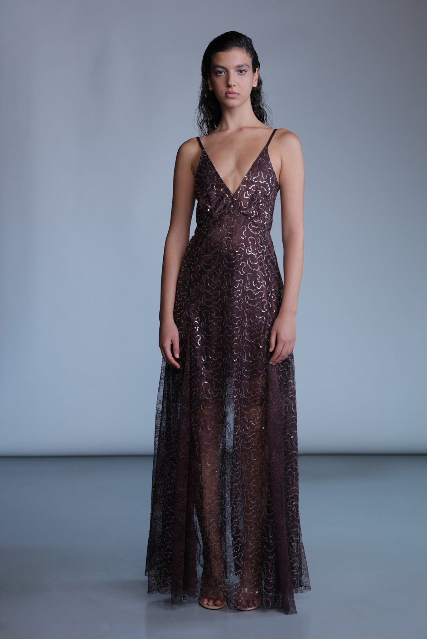 SABINA MUSAYEV - sequined_lace_bitter_chocolate_pre_fall_24_25