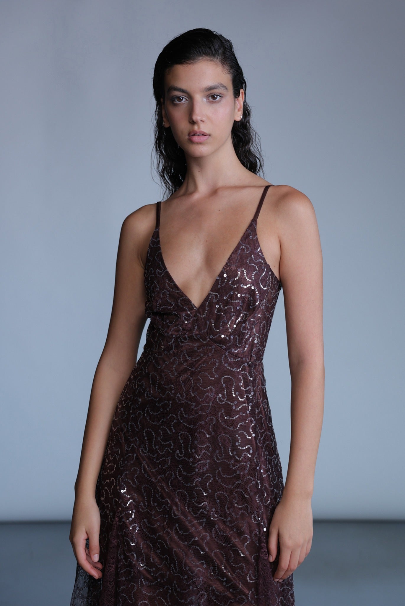 SABINA MUSAYEV - sequined_lace_bitter_chocolate_pre_fall_24_25