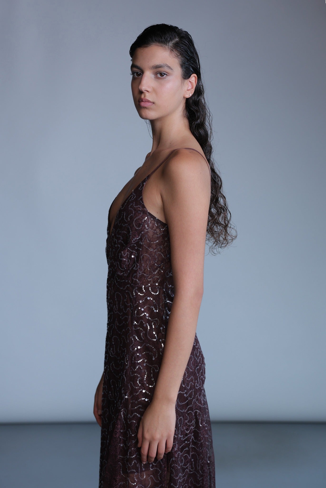 SABINA MUSAYEV - sequined_lace_bitter_chocolate_pre_fall_24_25