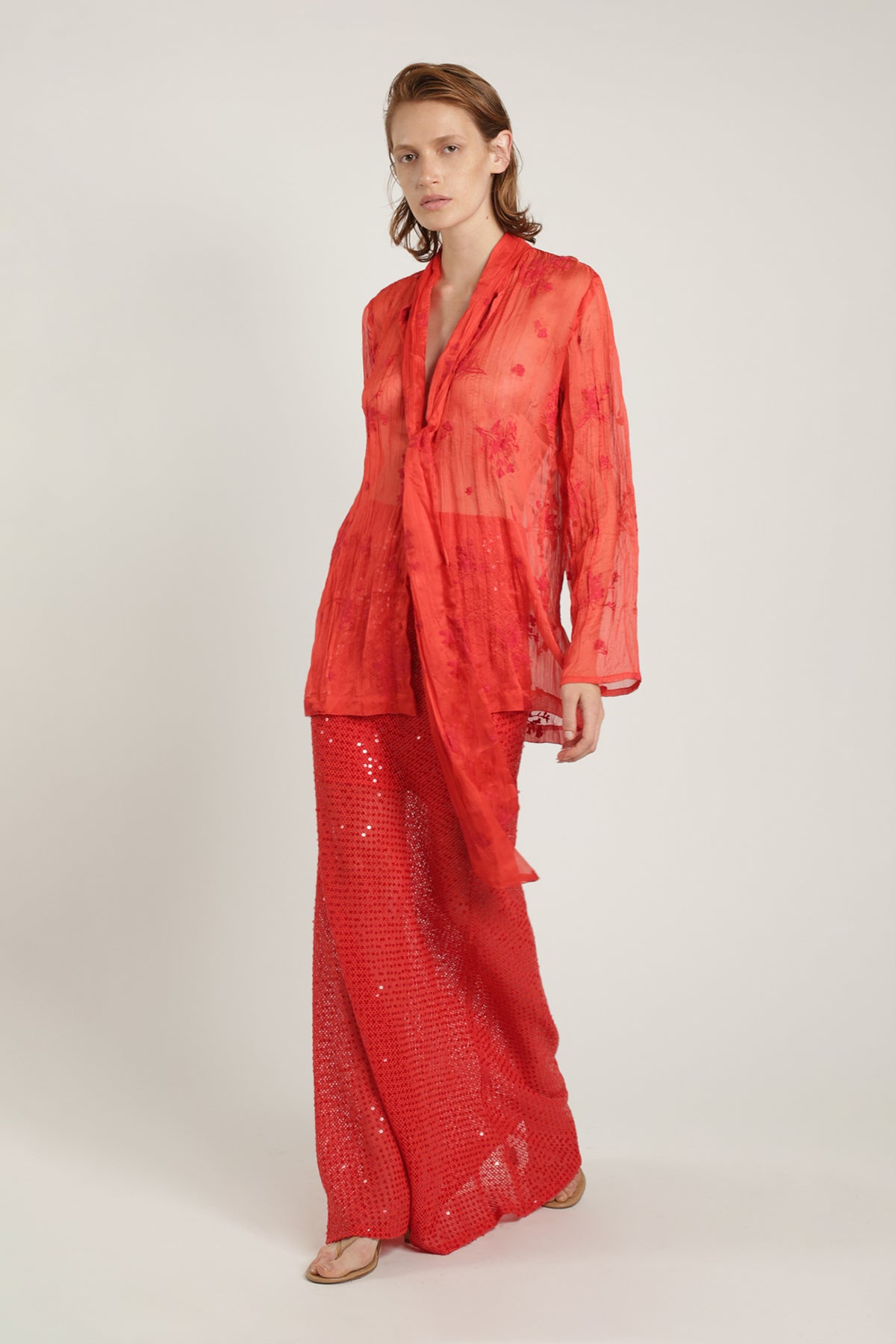 SABINA MUSAYEV - pleated_chiffon_w_emb_poppy_red_summer_24