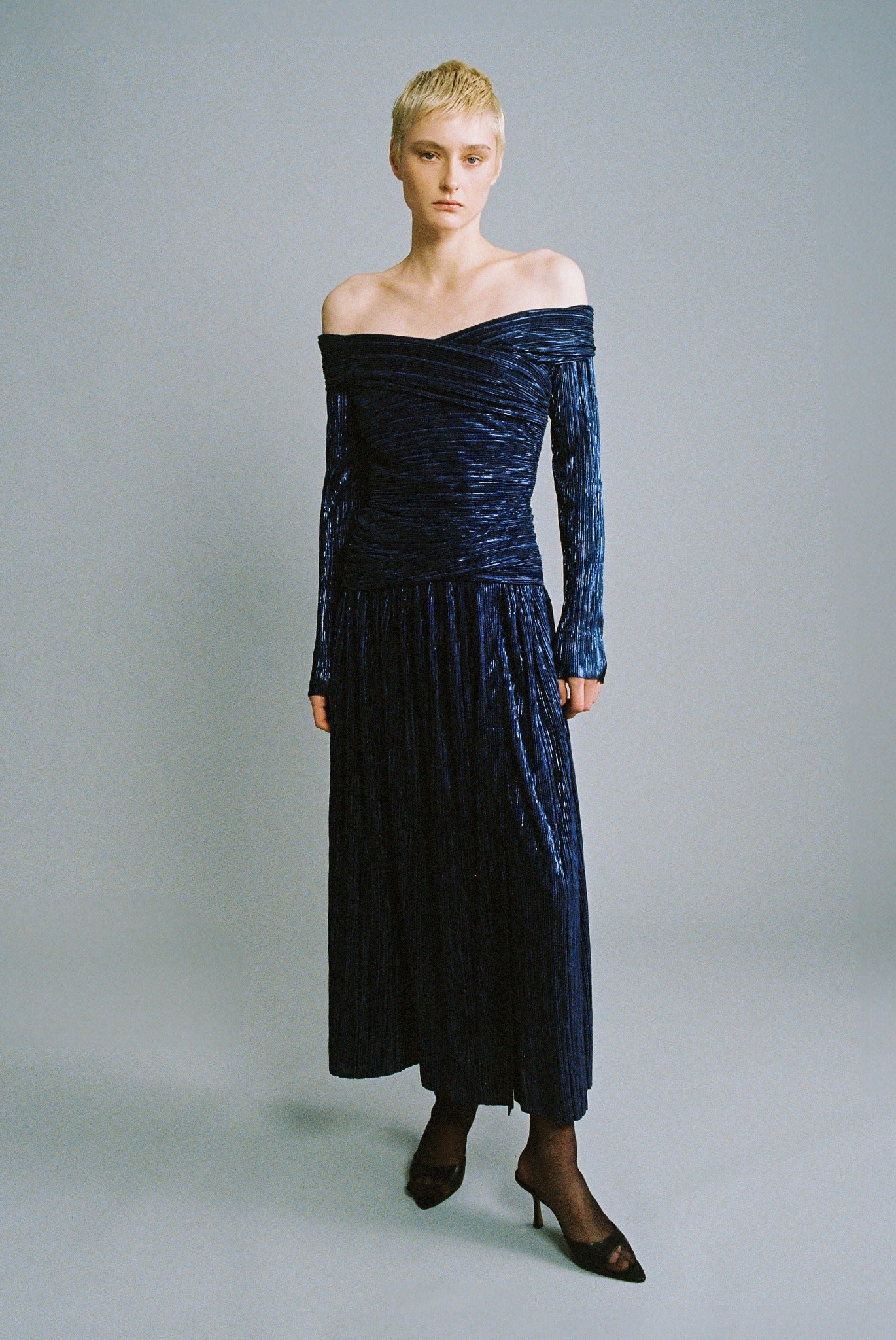 SABINA MUSAYEV - pleated_knit_w_foil_navy_fw_24_25