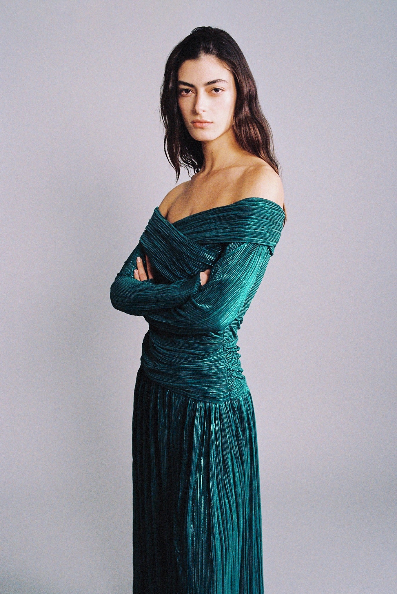 SABINA MUSAYEV - pleated_knit_w_foil_teal_fw_24_25