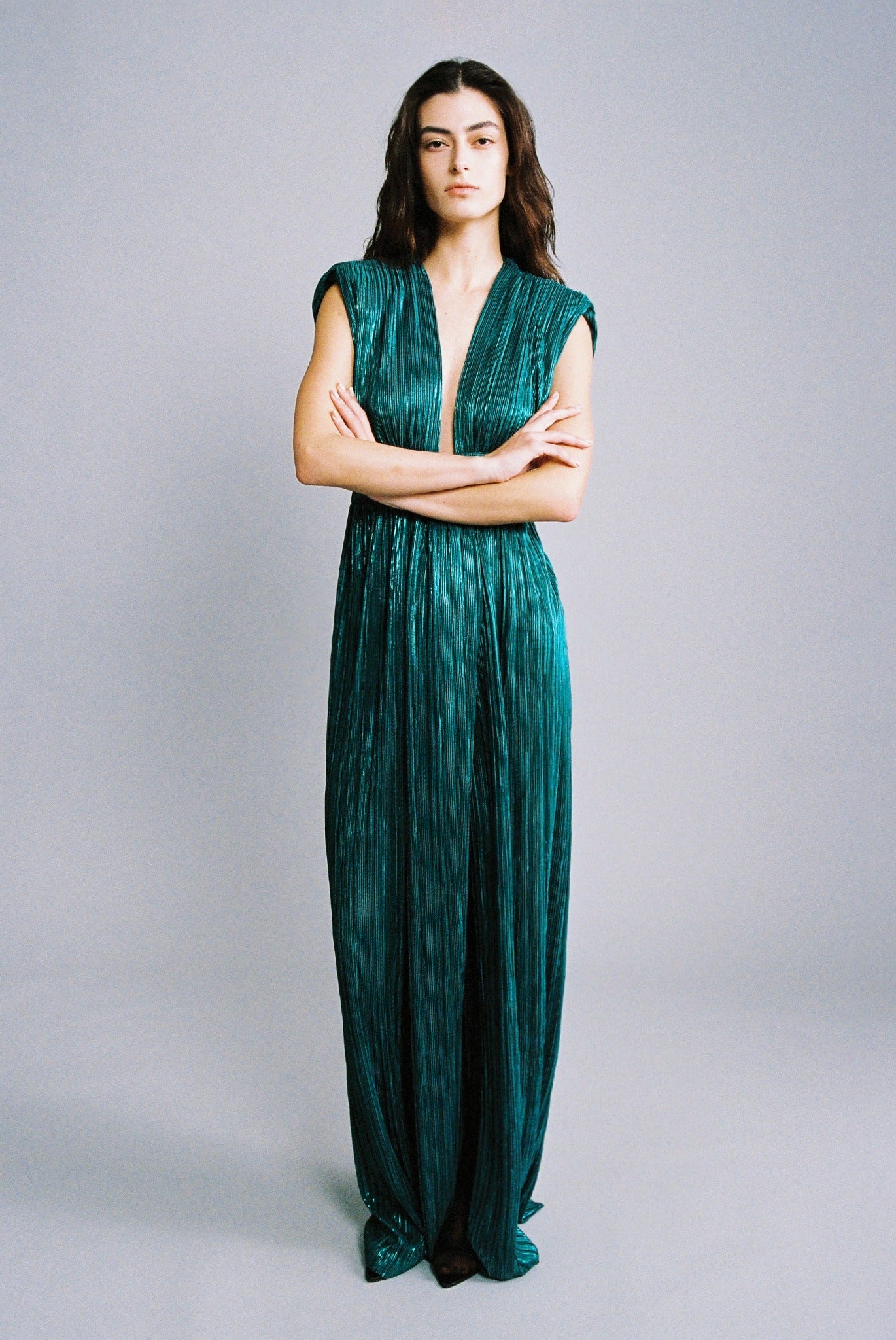 SABINA MUSAYEV - pleated_knit_w_foil_teal_fw_24_25