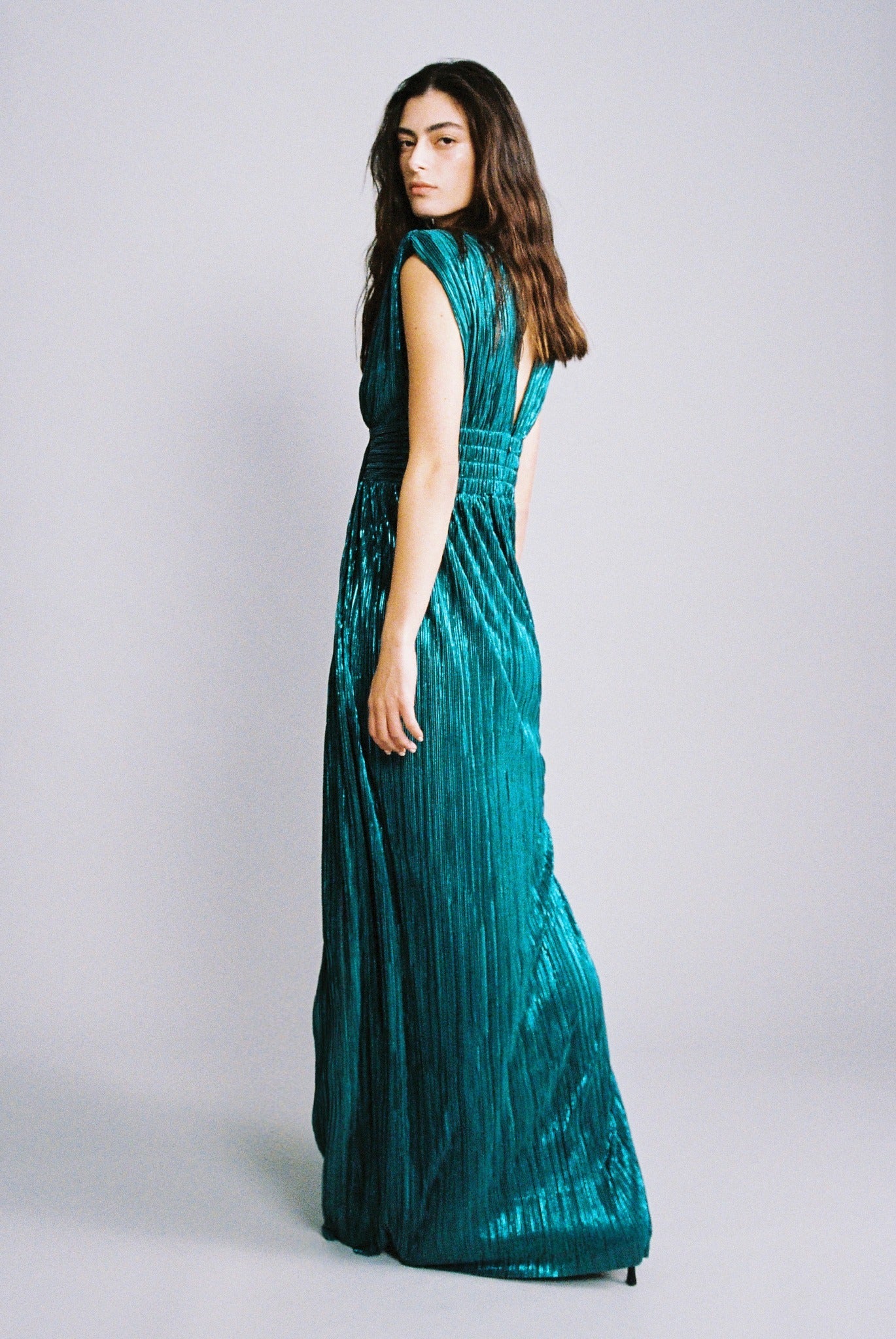 SABINA MUSAYEV - pleated_knit_w_foil_teal_fw_24_25