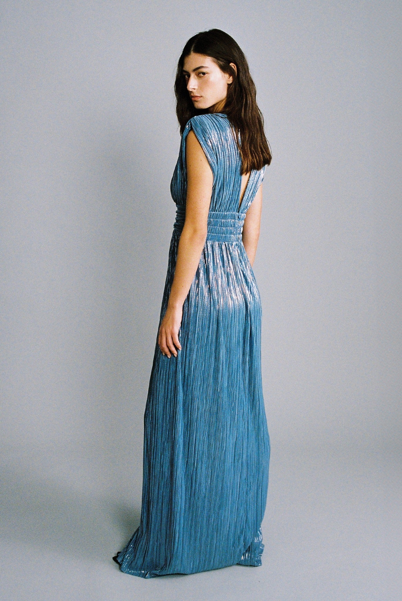 SABINA MUSAYEV - pleated_knit_w_foil_steel_blue_fw_24_25