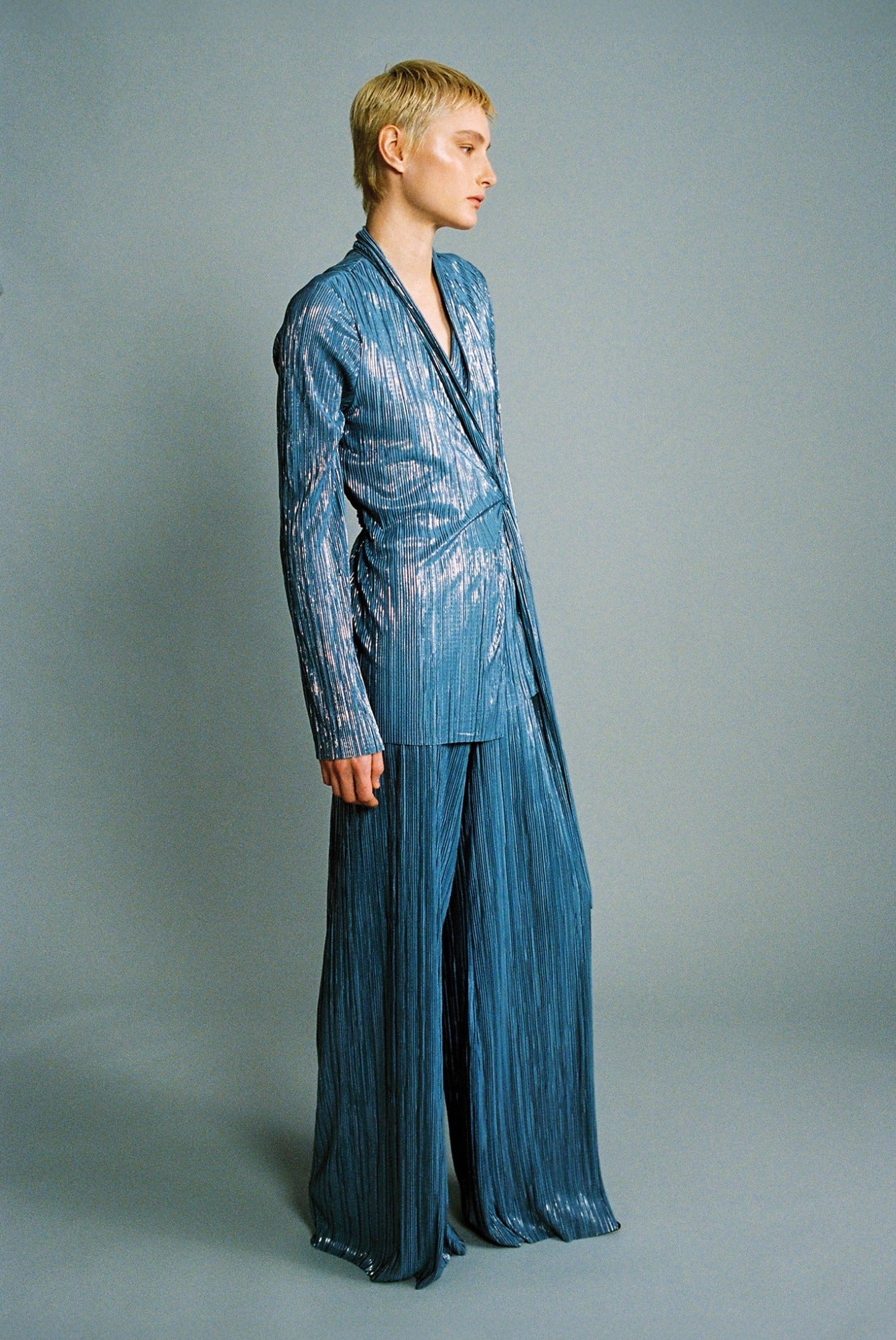 SABINA MUSAYEV - pleated_knit_w_foil_steel_blue_fw_24_25