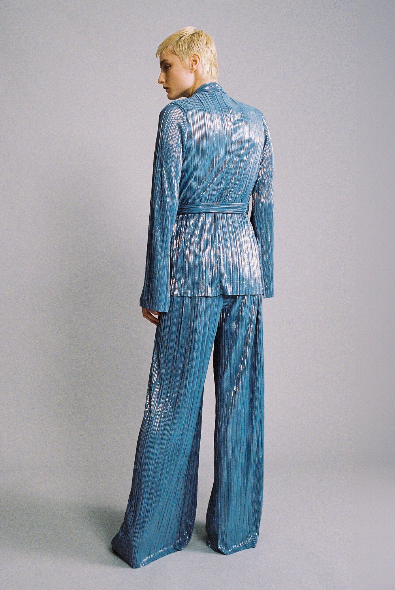 SABINA MUSAYEV - pleated_knit_w_foil_steel_blue_fw_24_25