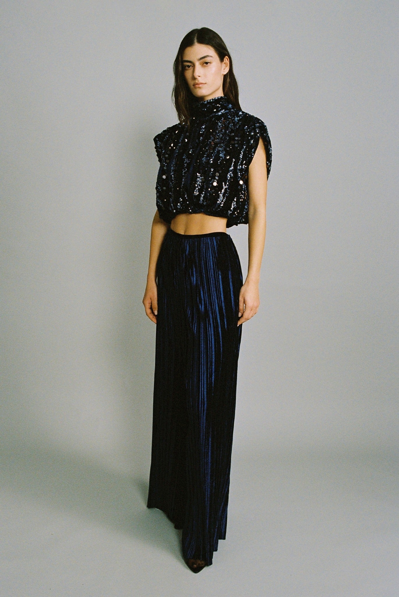 SABINA MUSAYEV - pleated_velvet_navy_fw_24_25