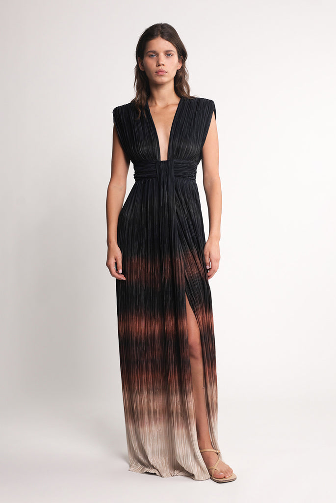 sabina musayev emmeline v neck pleated lurex maxi dress 54 Belt Size The Astoria Dresser Color:Purple Haze