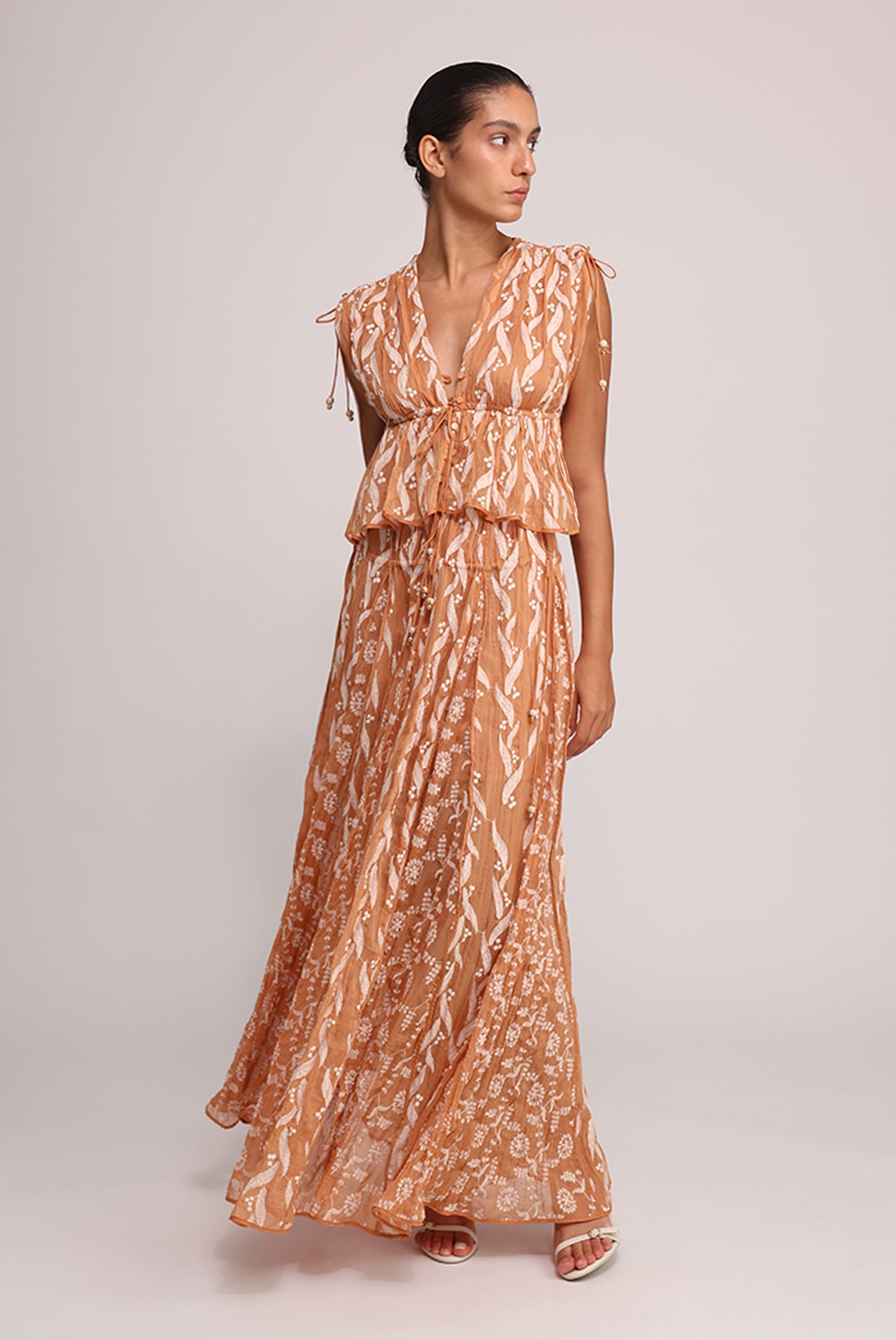 SABINA MUSAYEV - pleated_chiffon_w_emb_terracotta_summer_25