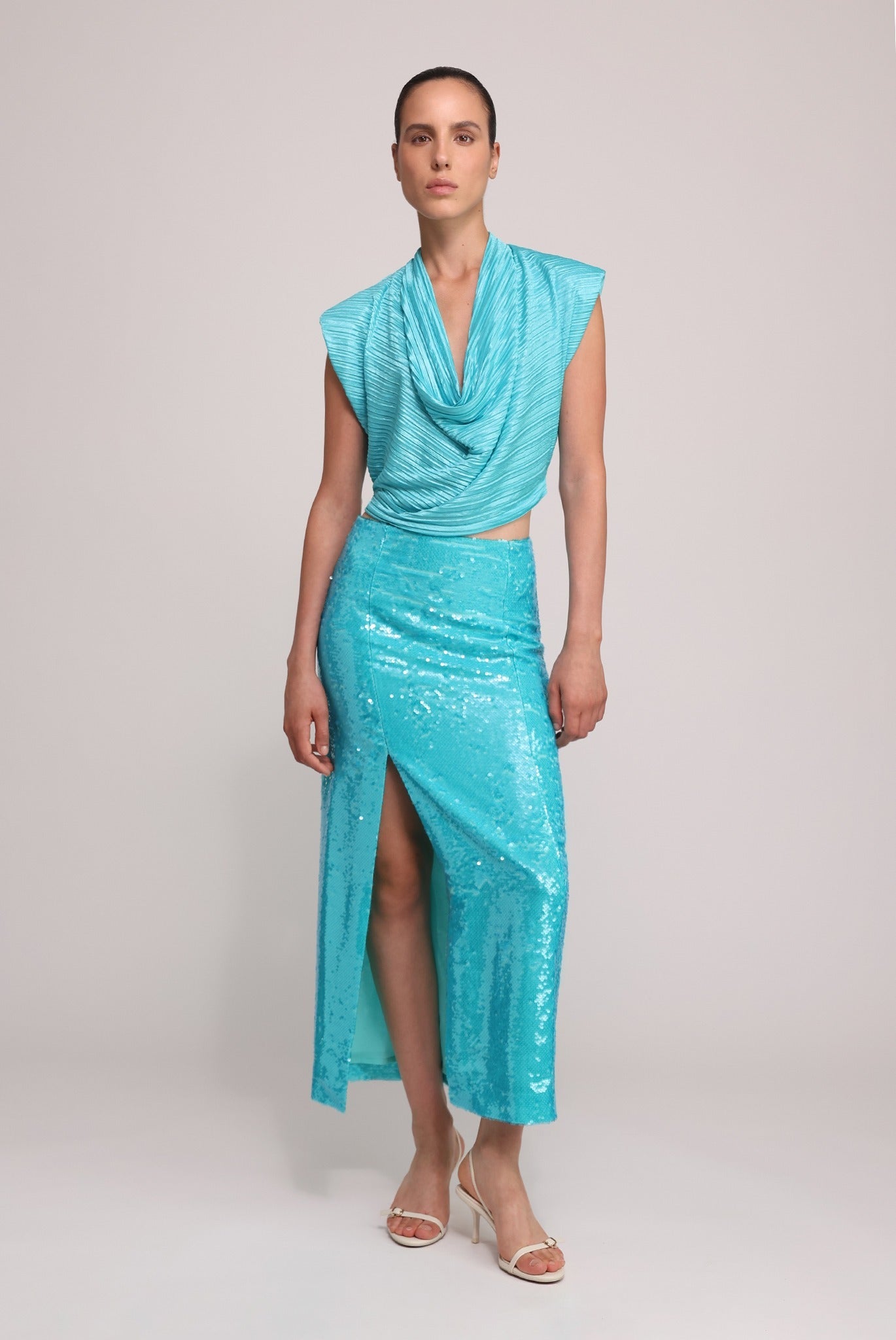 SABINA MUSAYEV - floral_embossed_pleated_knit_turquoise_summer_25