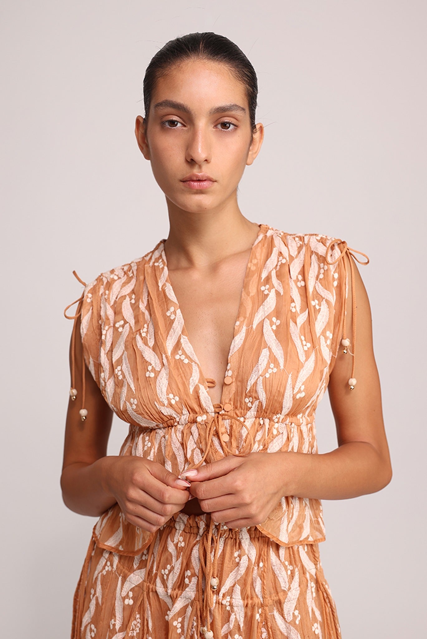 SABINA MUSAYEV - pleated_chiffon_w_emb_terracotta_summer_25