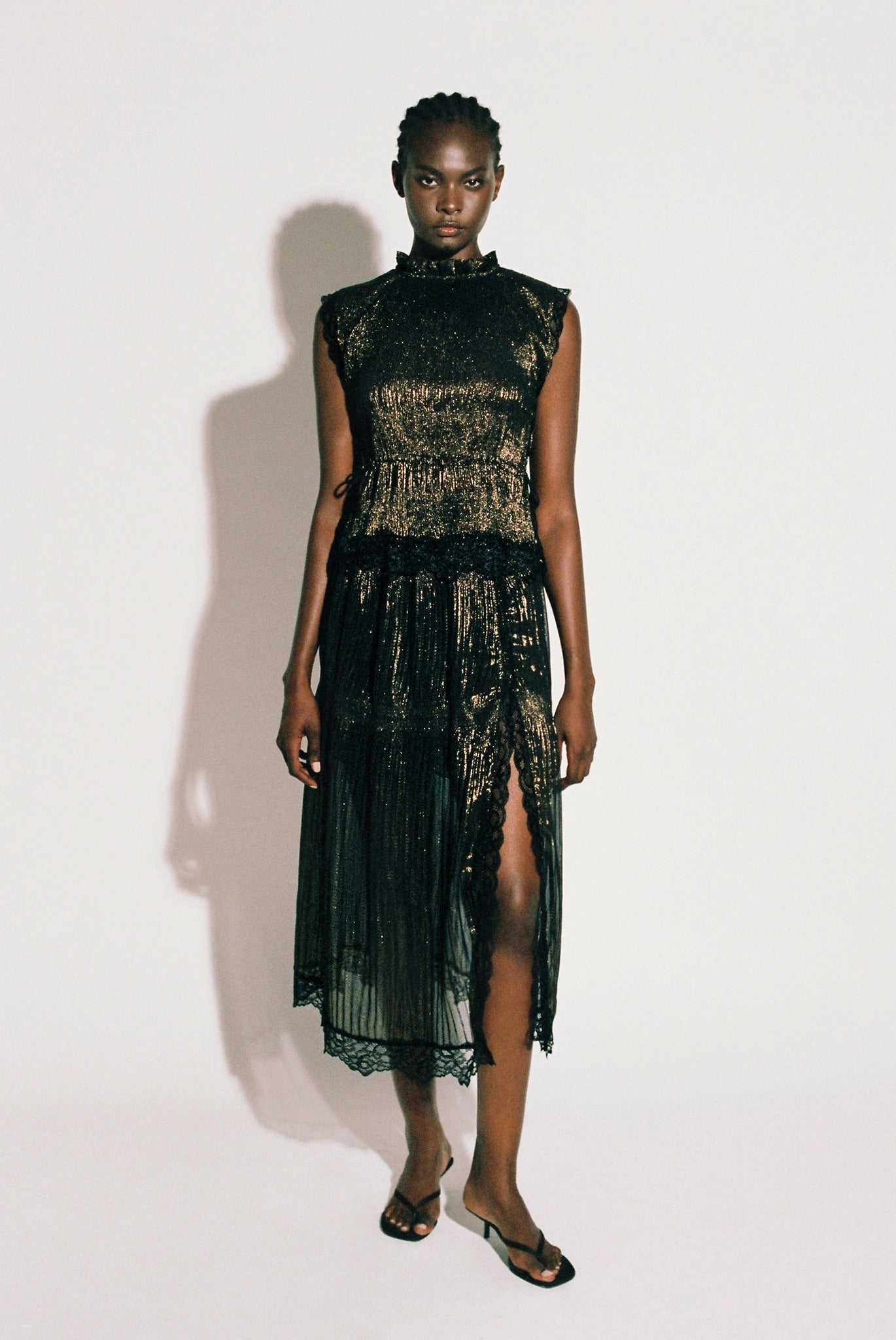 SABINA MUSAYEV - pleayed_chiffon_w._foil_black_bronze_pre_fall_25_26