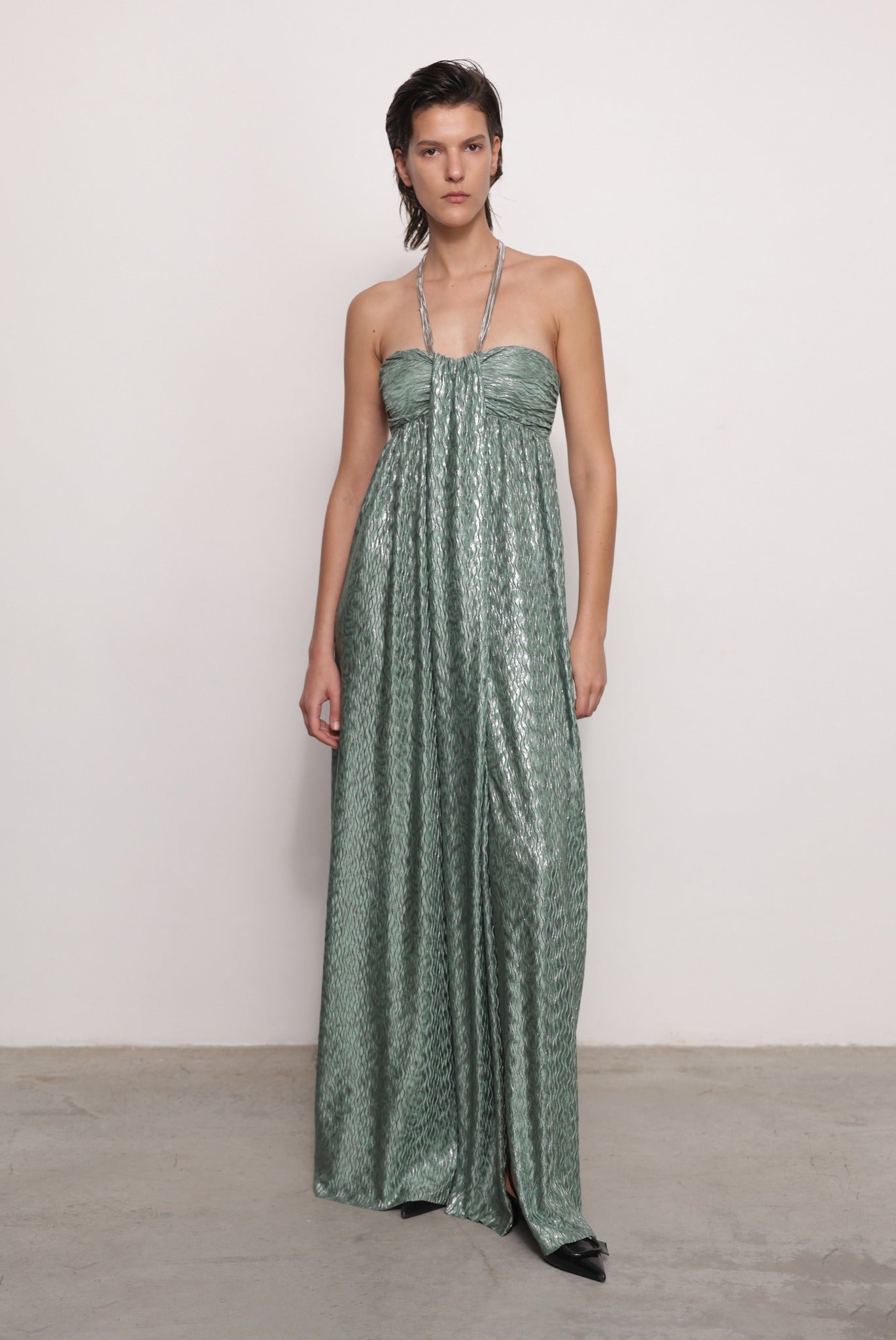 SABINA MUSAYEV - pleated_knit_w._foil_smoked_sage_fw_25_26