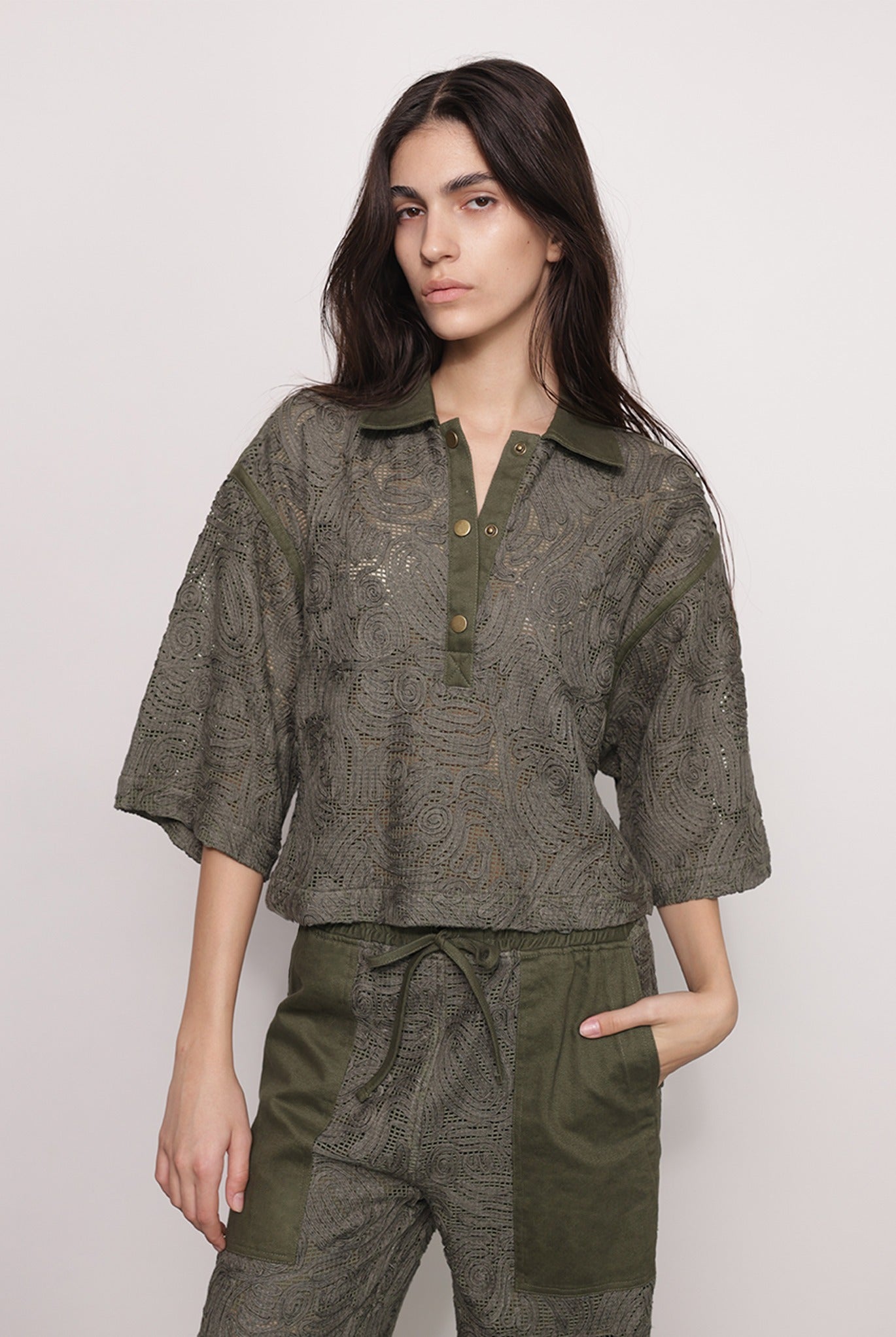 SABINA MUSAYEV - brushed_denim_w._ribbon_mesh_olive_green_fw_25_26