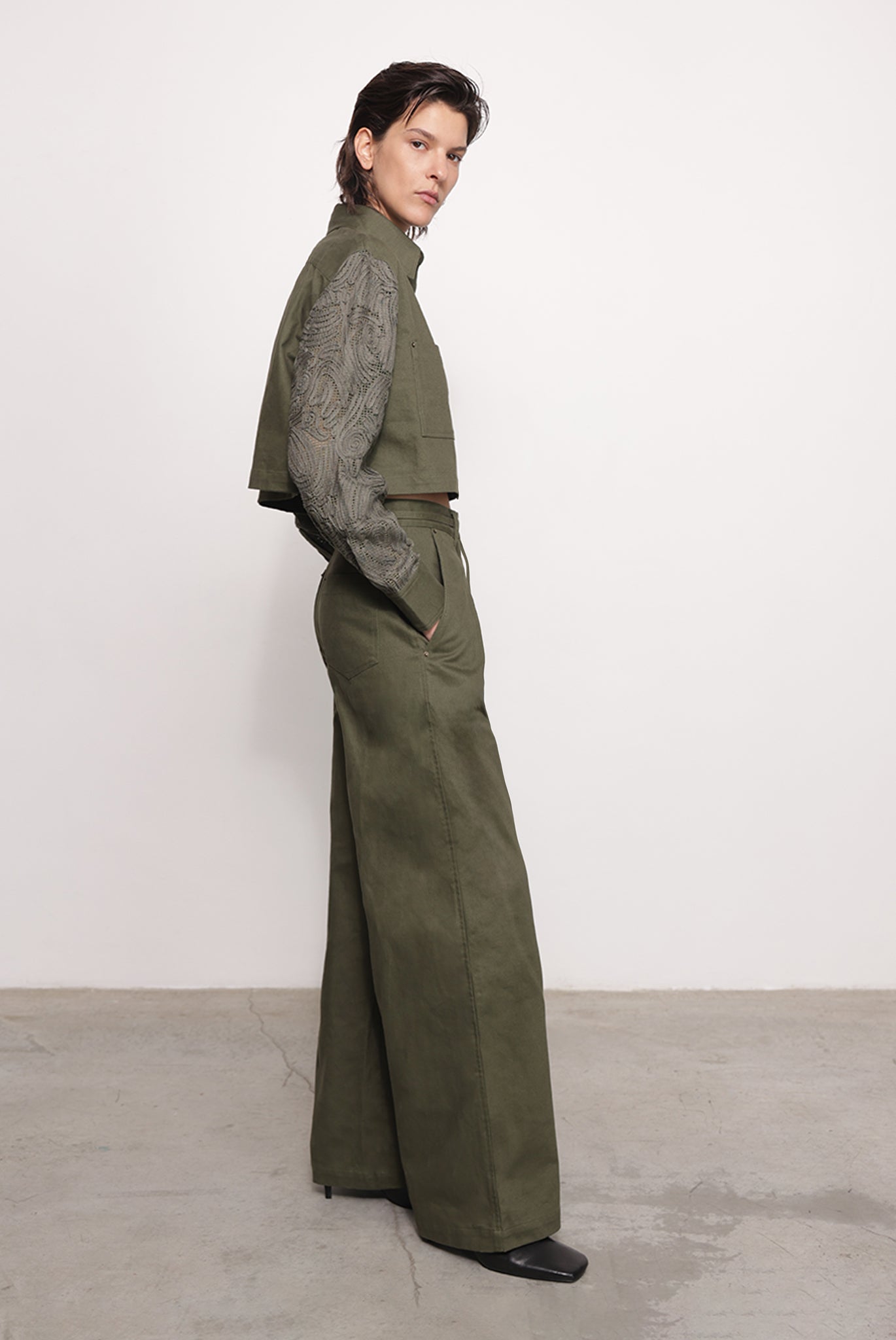 SABINA MUSAYEV - brushed_denim_w._ribbon_mesh_olive_green_fw_25_26