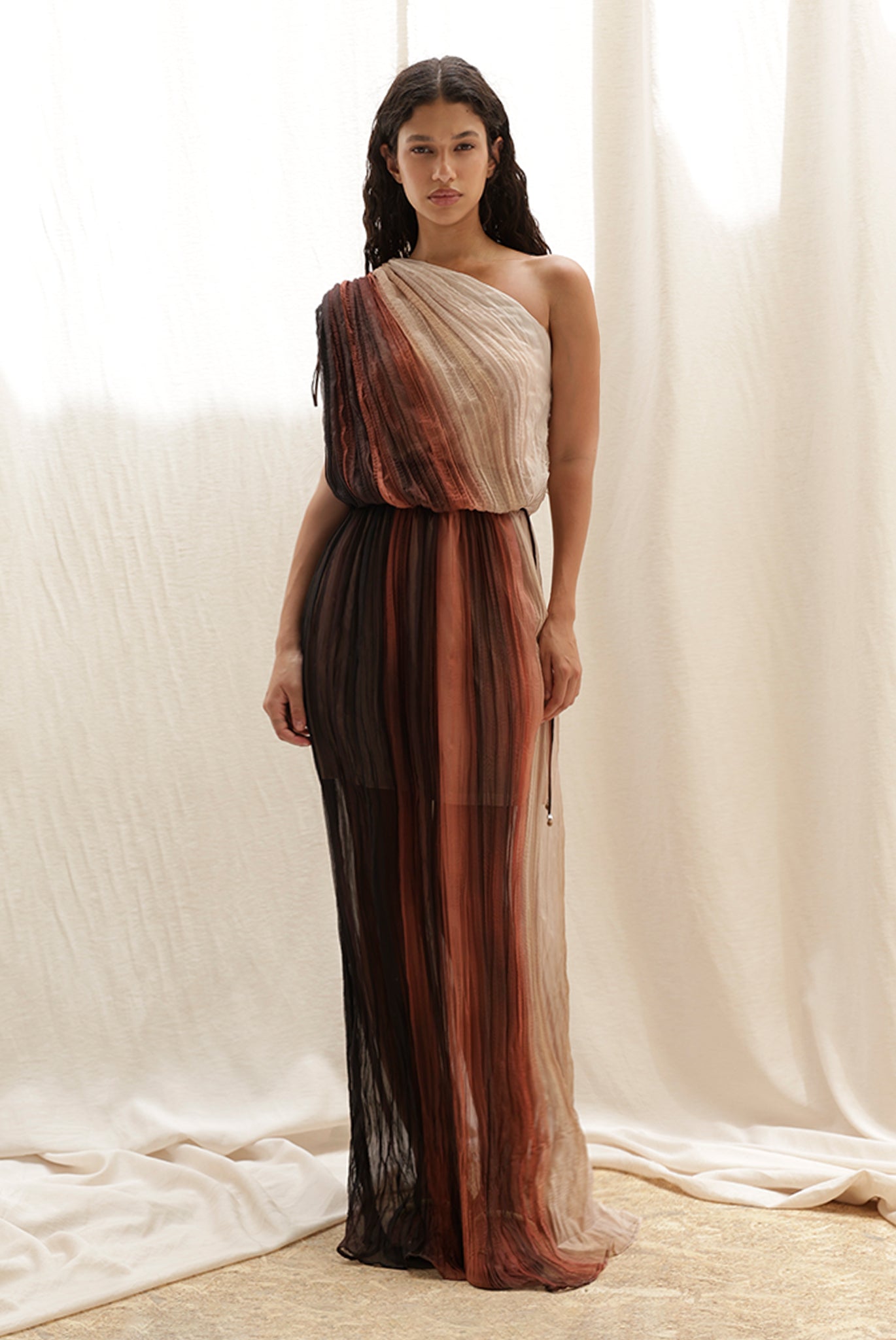SABINA MUSAYEV - gradient_crinkled_chiffon_brown_print_pre_spring_26