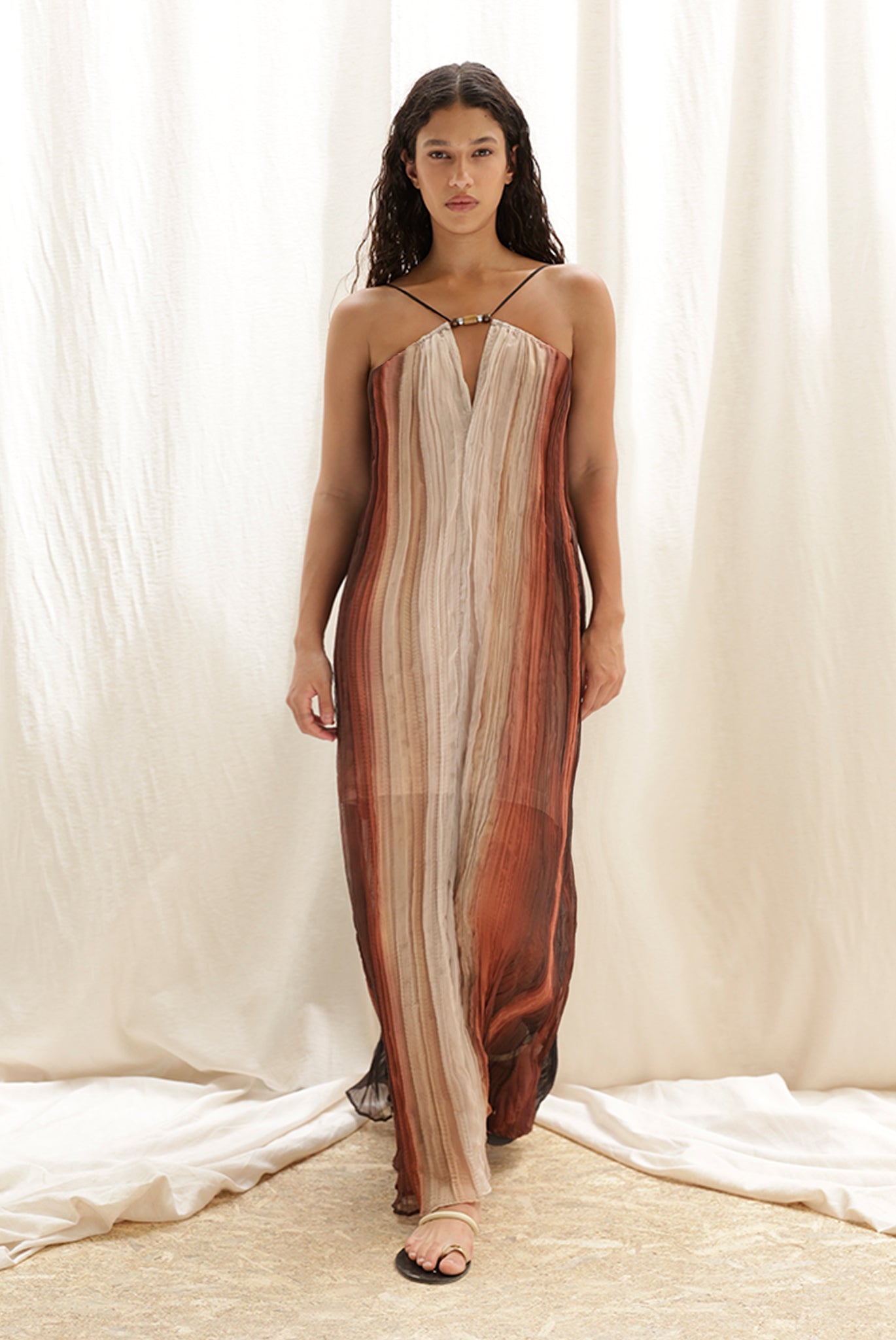 SABINA MUSAYEV - gradient_crinkled_chiffon_brown_print_pre_spring_26