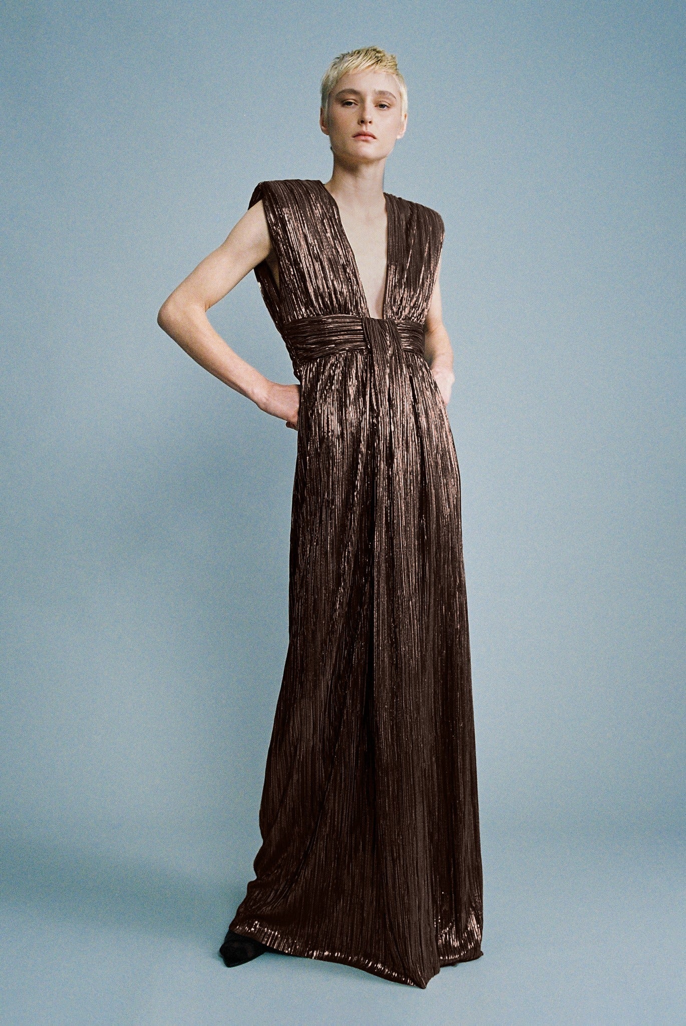SABINA MUSAYEV - pleated_knit_w_foil_black_w_bronze_foil_fw_24_25