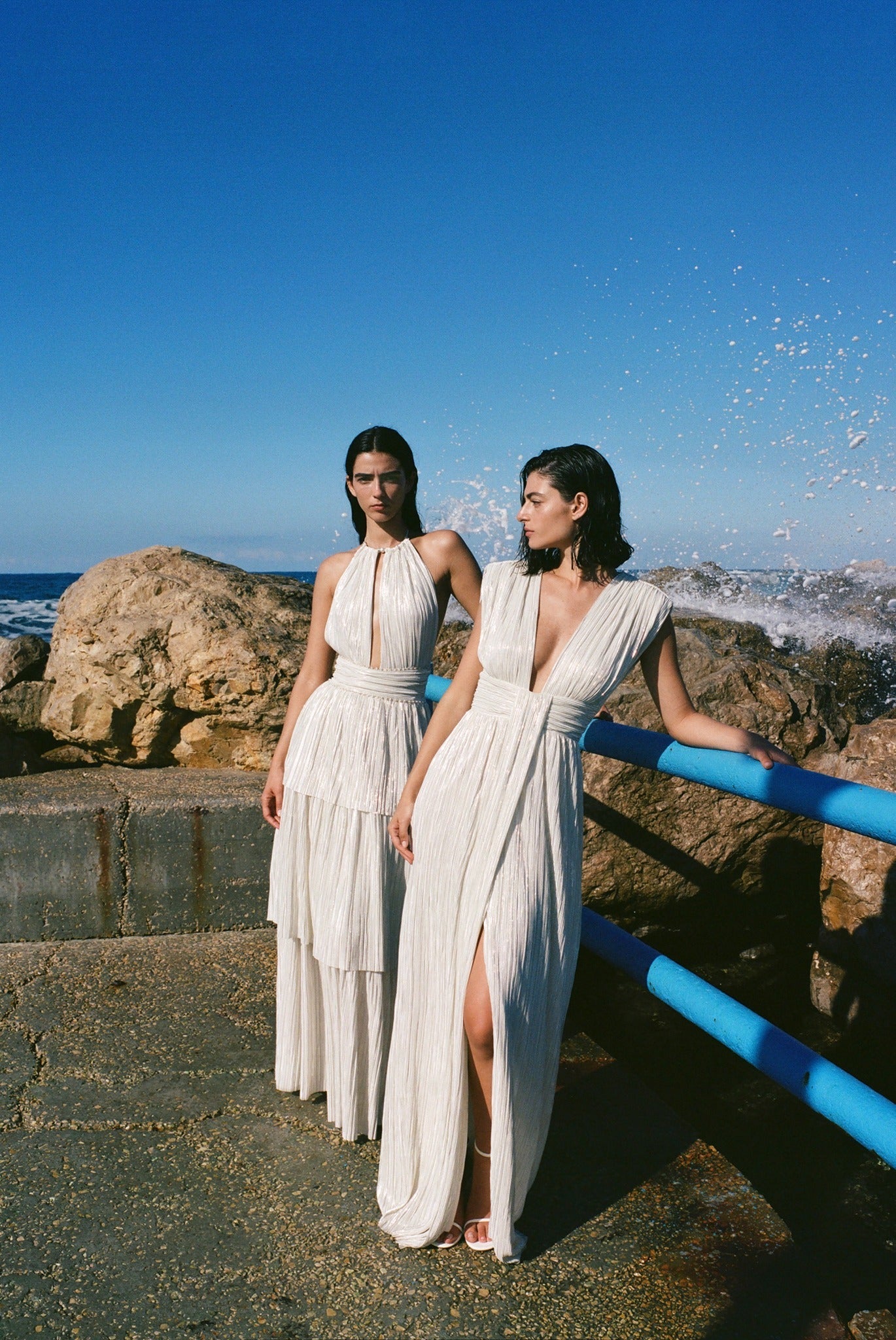sabina musayev satellite v-neck column pleated foil maxi dress Sabina Musayev Satellite V-Neck Column Pleated Foil Maxi Dress