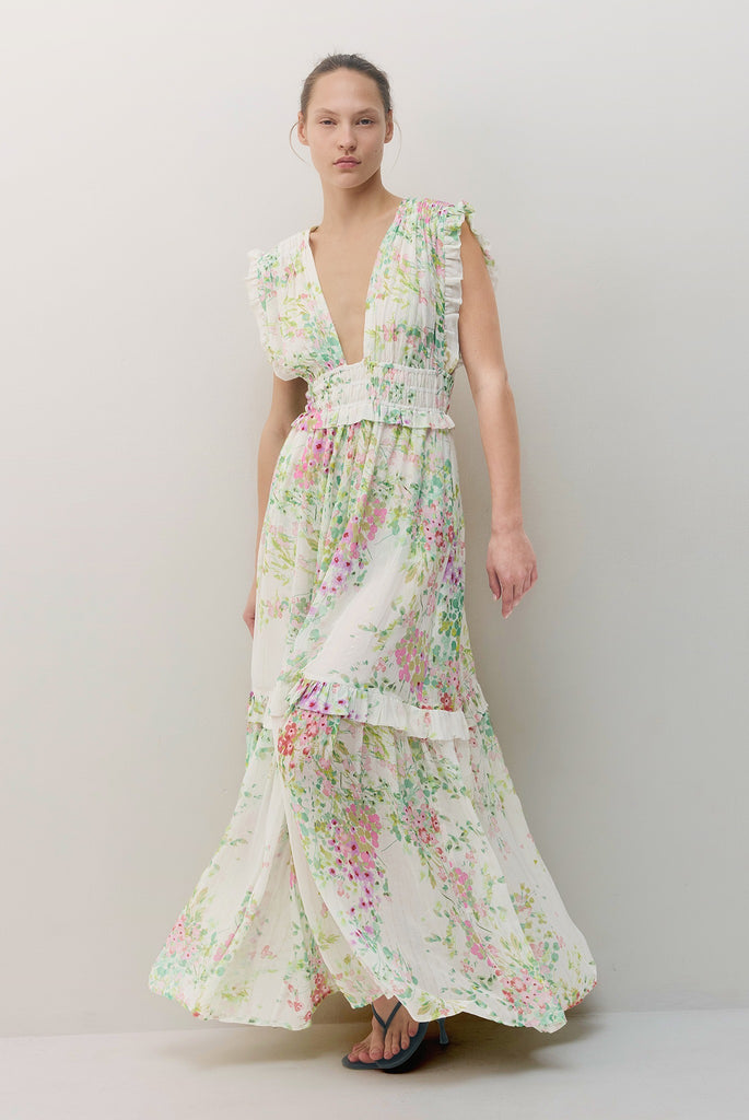 sabina musayev savory v neck front slit maxi dress JULIETTA – USA reservoir Hawthorn Dress (Updated) in Color:HONEY GOLD